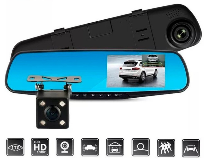 Kit De Cámara Trasera Para Coche Con Visión Nocturna, Monitor De Estacionamiento, Doble Lente, Grabación En Bucle, Modo Aparcamiento, Marca Wolfbox, Incluye 2 Cámaras, Reacondicionado Casi Nuevo