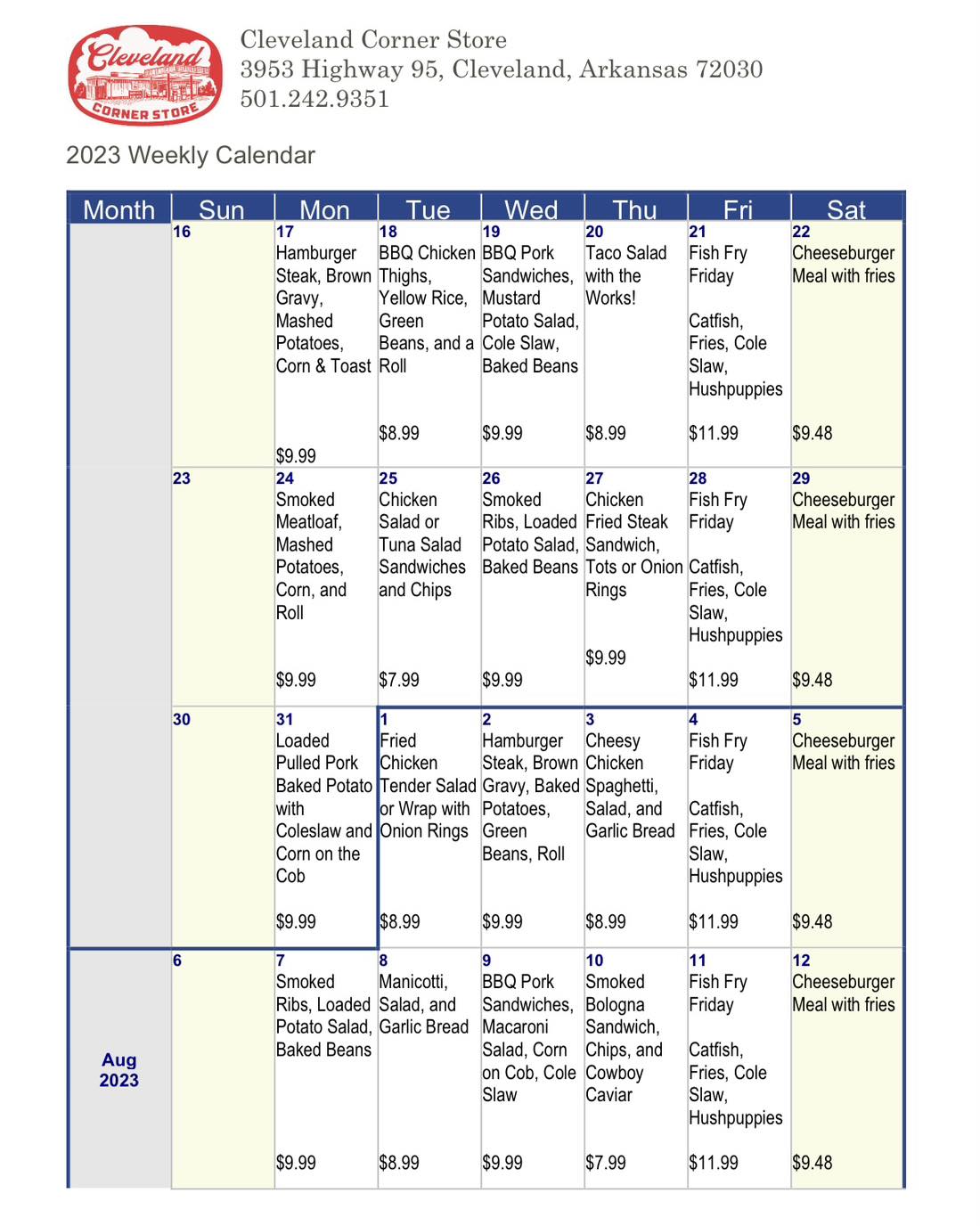 New Menu is Up!! July and... - Cleveland Corner Store