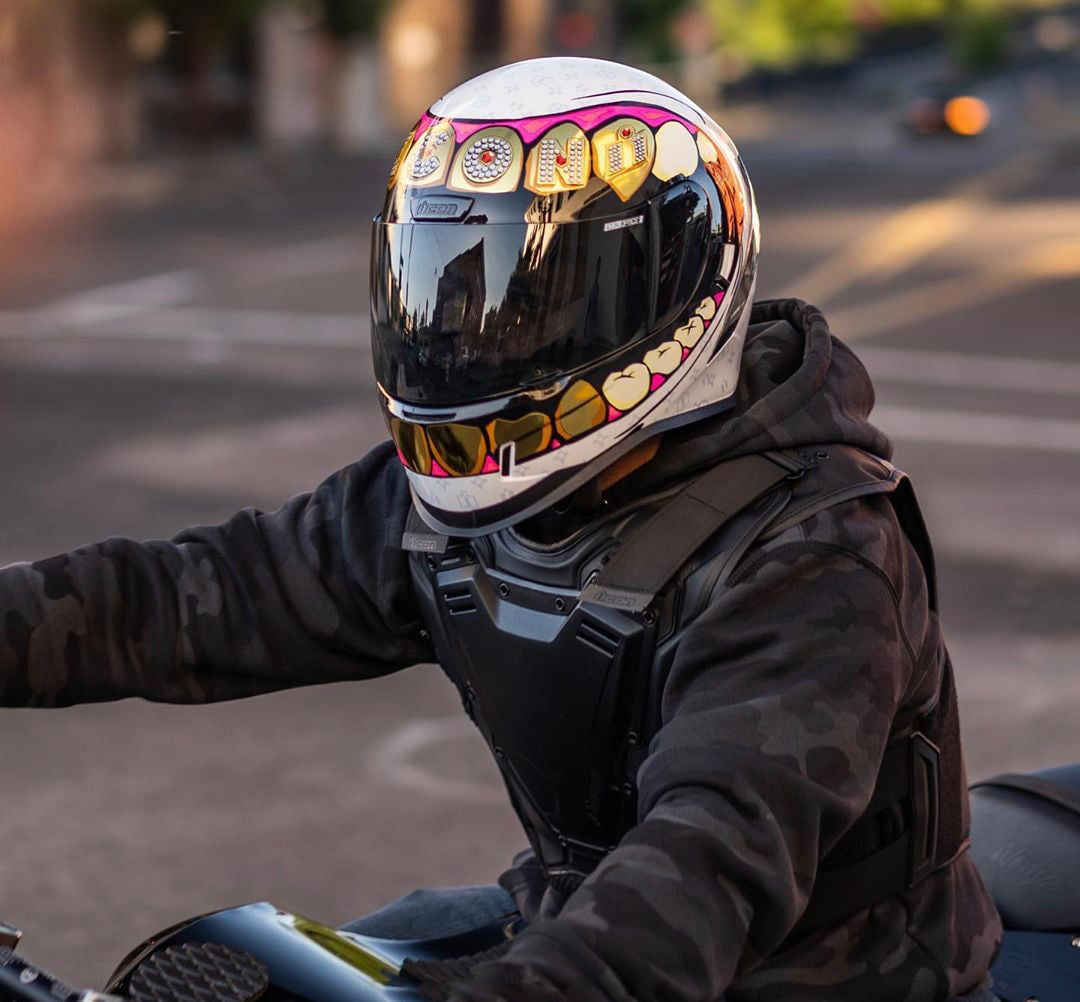 icon airform grillz helmet Pharaoh Motorcycle - Gold / 53-54cm MIPS Airform Kryola Kreep full Helmet ICON Airform Grillz White