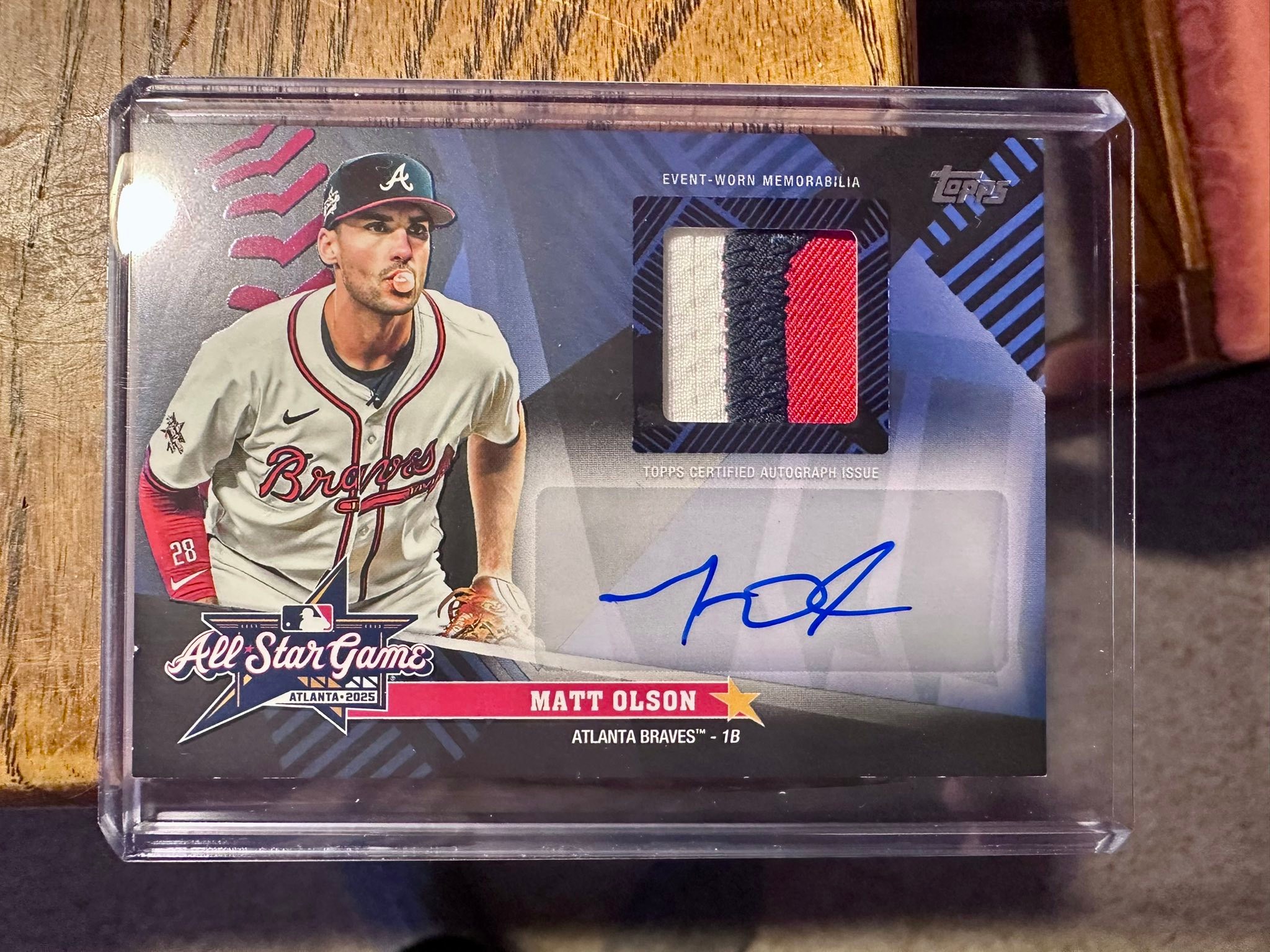 Damaged Matt Olson patch card from Topps Certified Autograph Issue