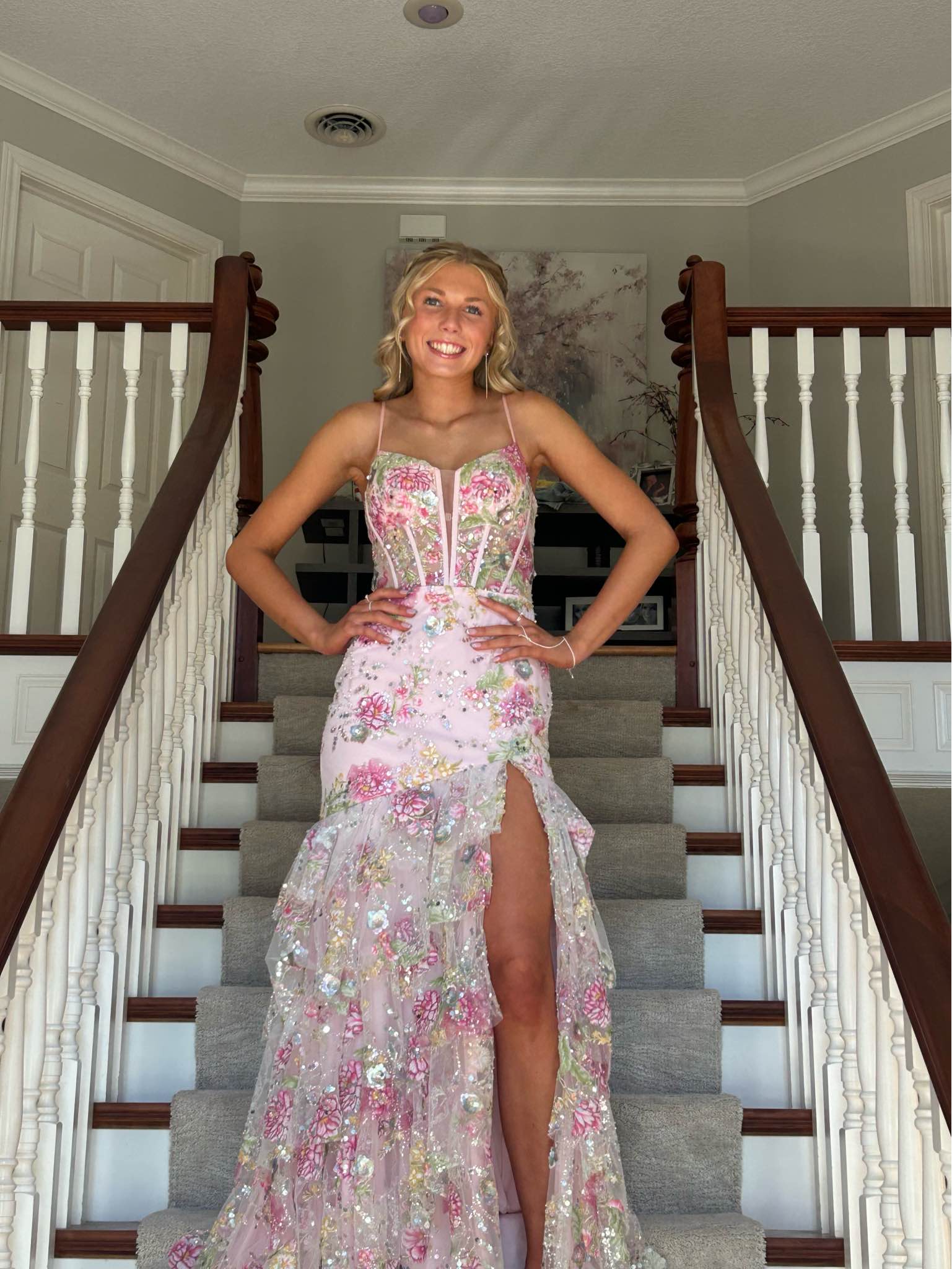 open lace back dress Jovani 1012 Long Sequin Prom Dress with Appliques Turquoise / 4