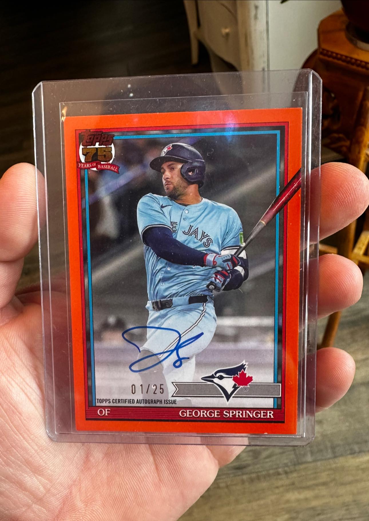 George Springer autographed card pulled from Topps 75 2026 Series 1