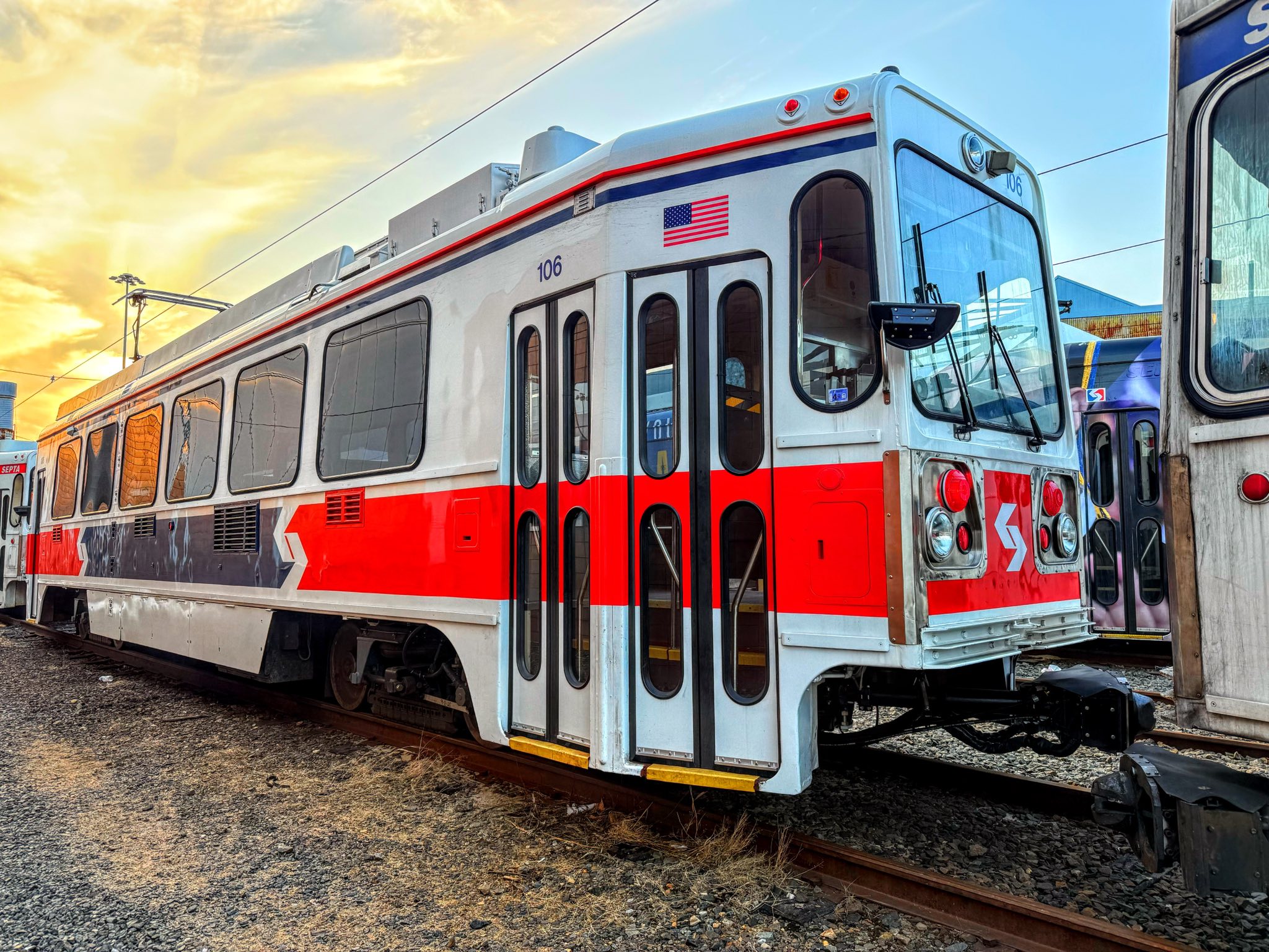 SEPTA's repainted Kawasaki LRV 9000 in original 1980 colors