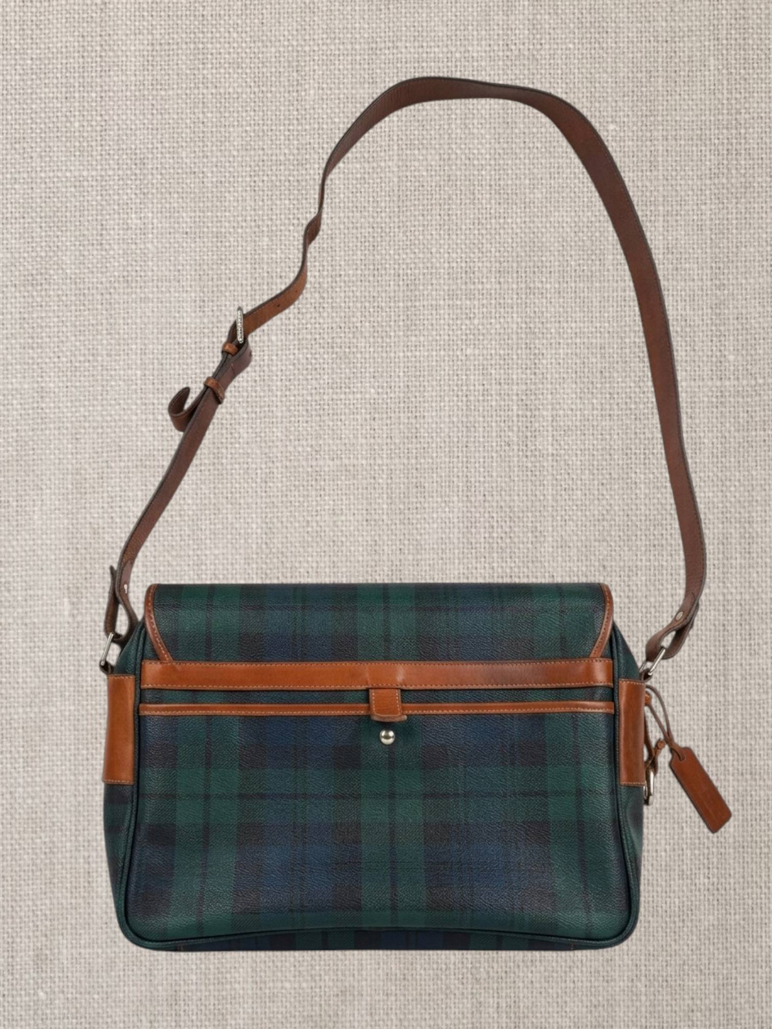 vintage polo messenger bag with black watch tartan