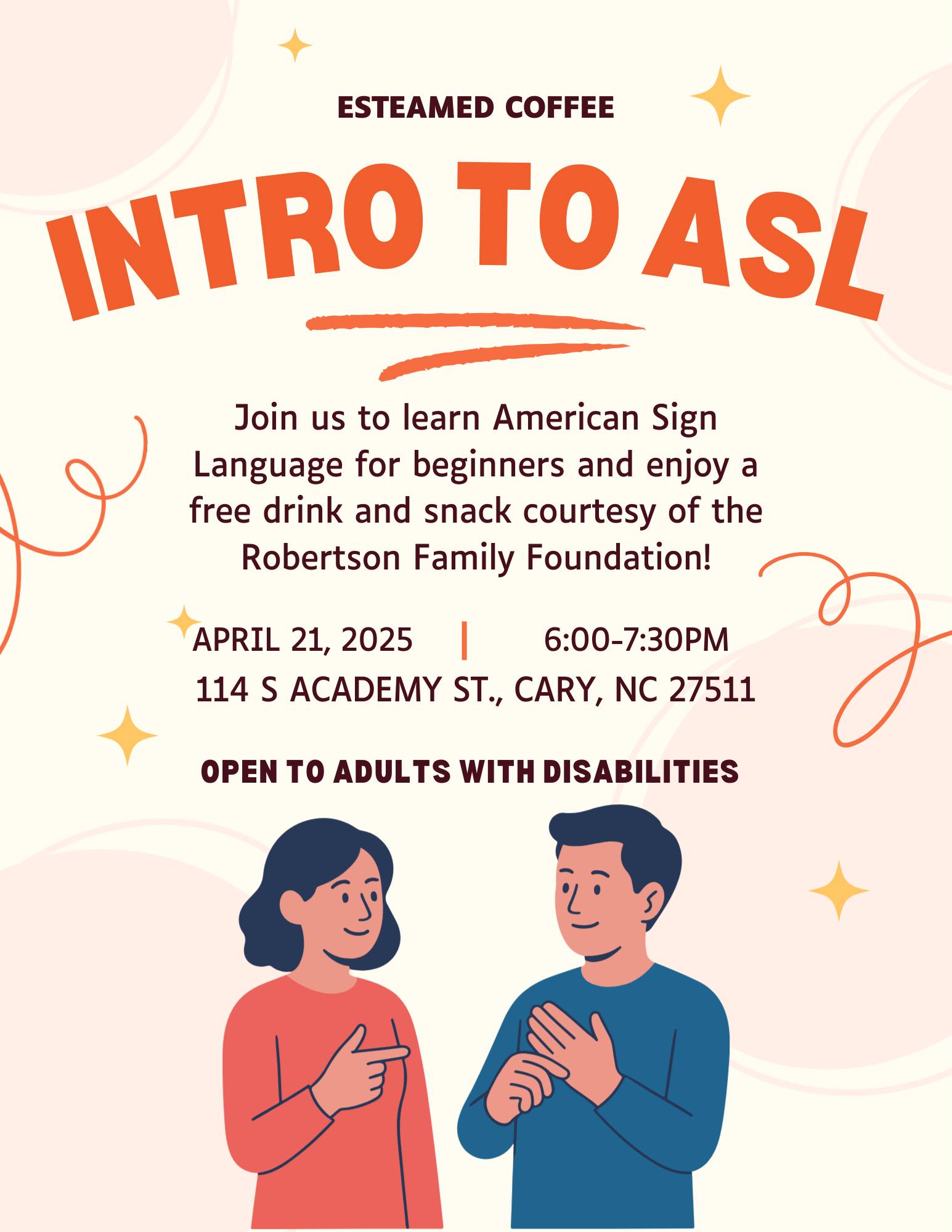 Free Intro to ASL Event for Adults with Disabilities