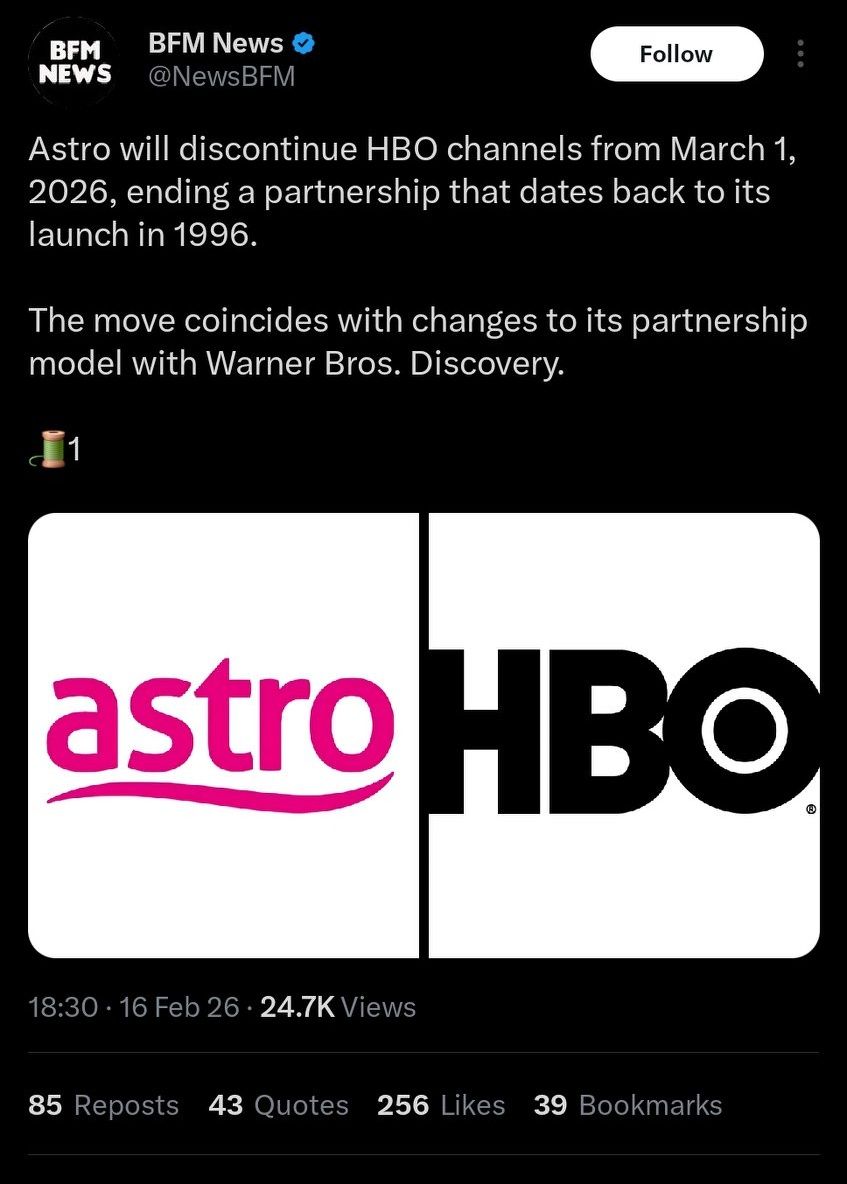 Astro bercerai dengan HBO | Facebook