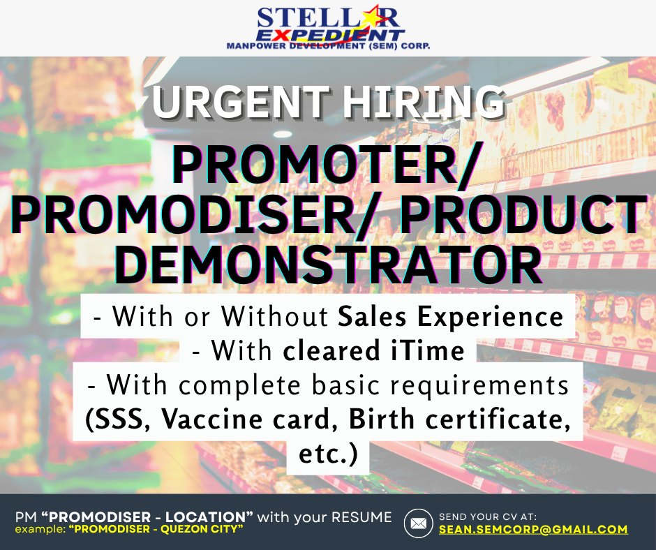 PILIPINAS Promodiser / Merchandiser / Store Visit Trabaho - Job Hiring ...