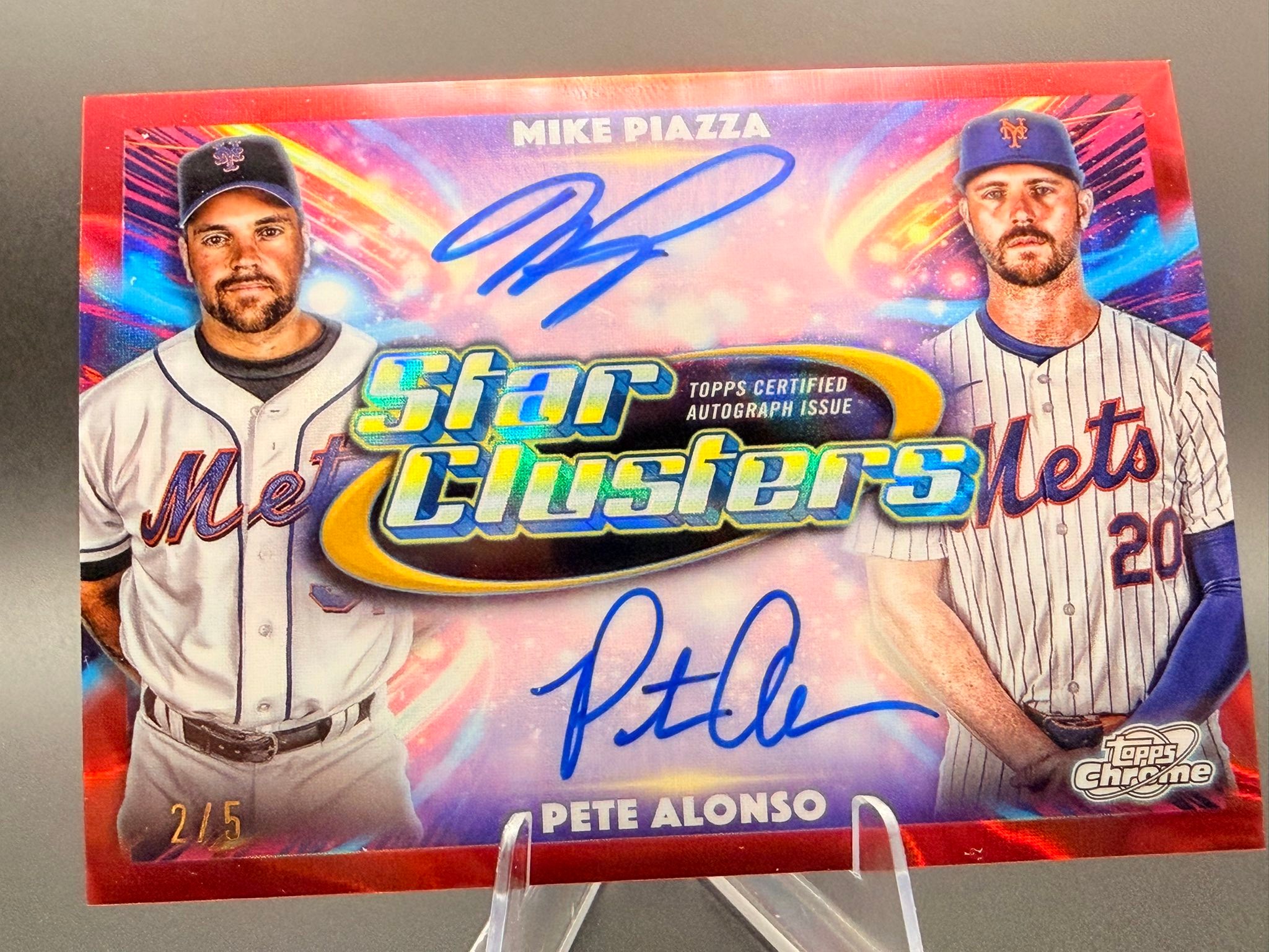 Mike Piazza and Pete Alonso autograph card from Topps Chrome Star 