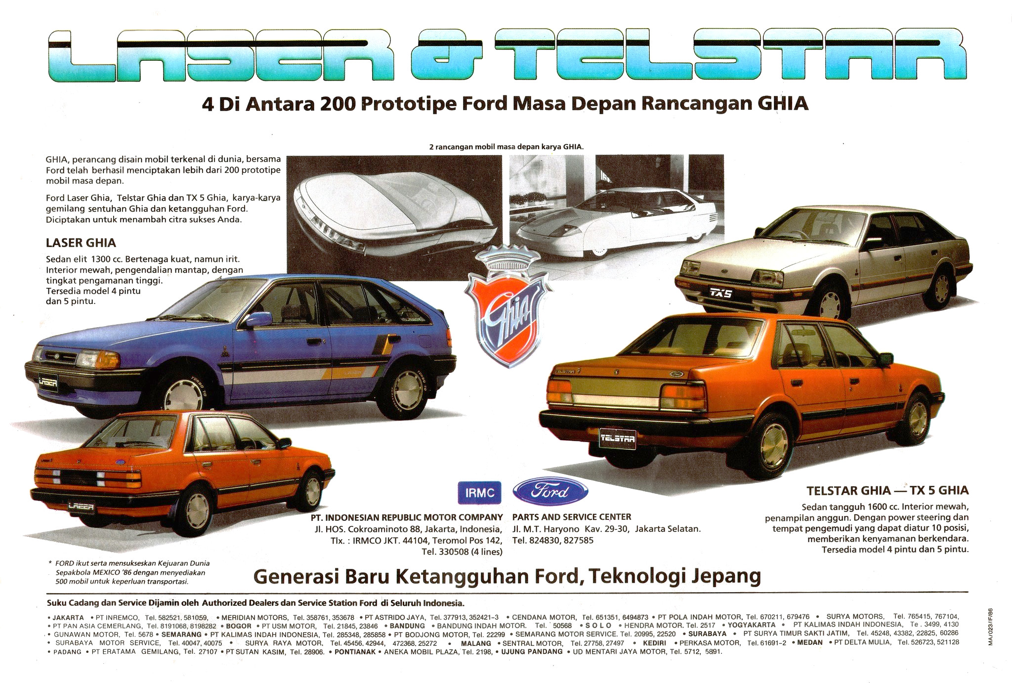 自動車カタログまとめ売り Ford Laser, Telstar & TX5 Ghia ad - 1986 Indonesia