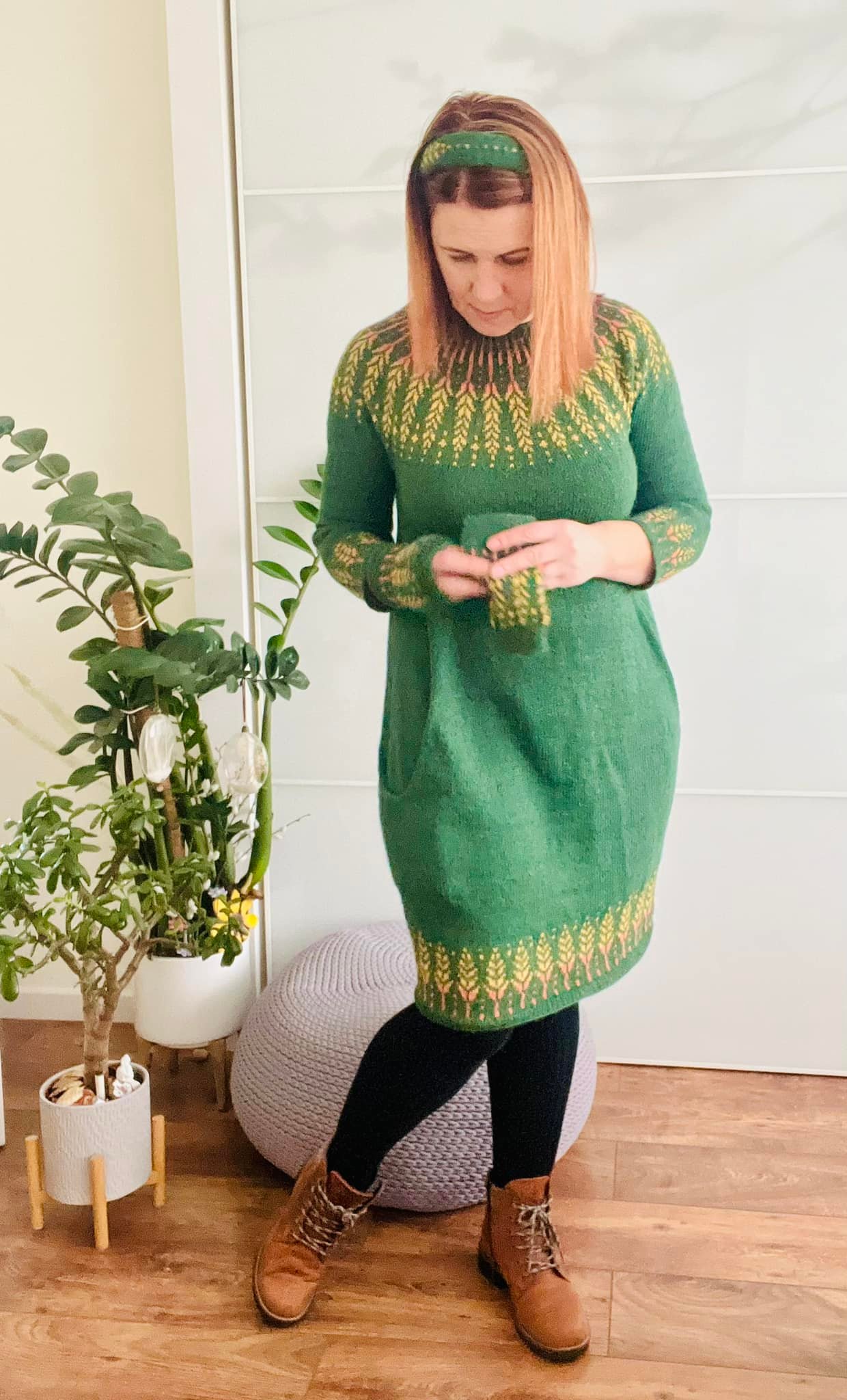 tunic dress knitting pattern Finished dress, mittens and headband using Meadow Moon and Still Light patterns simple tunic pattern
