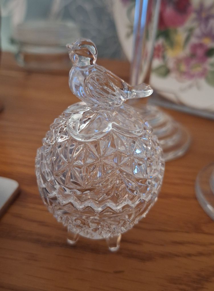 Vintage Hofbauer Byrdes Crystal Bird in Birdcage Glass Figurine