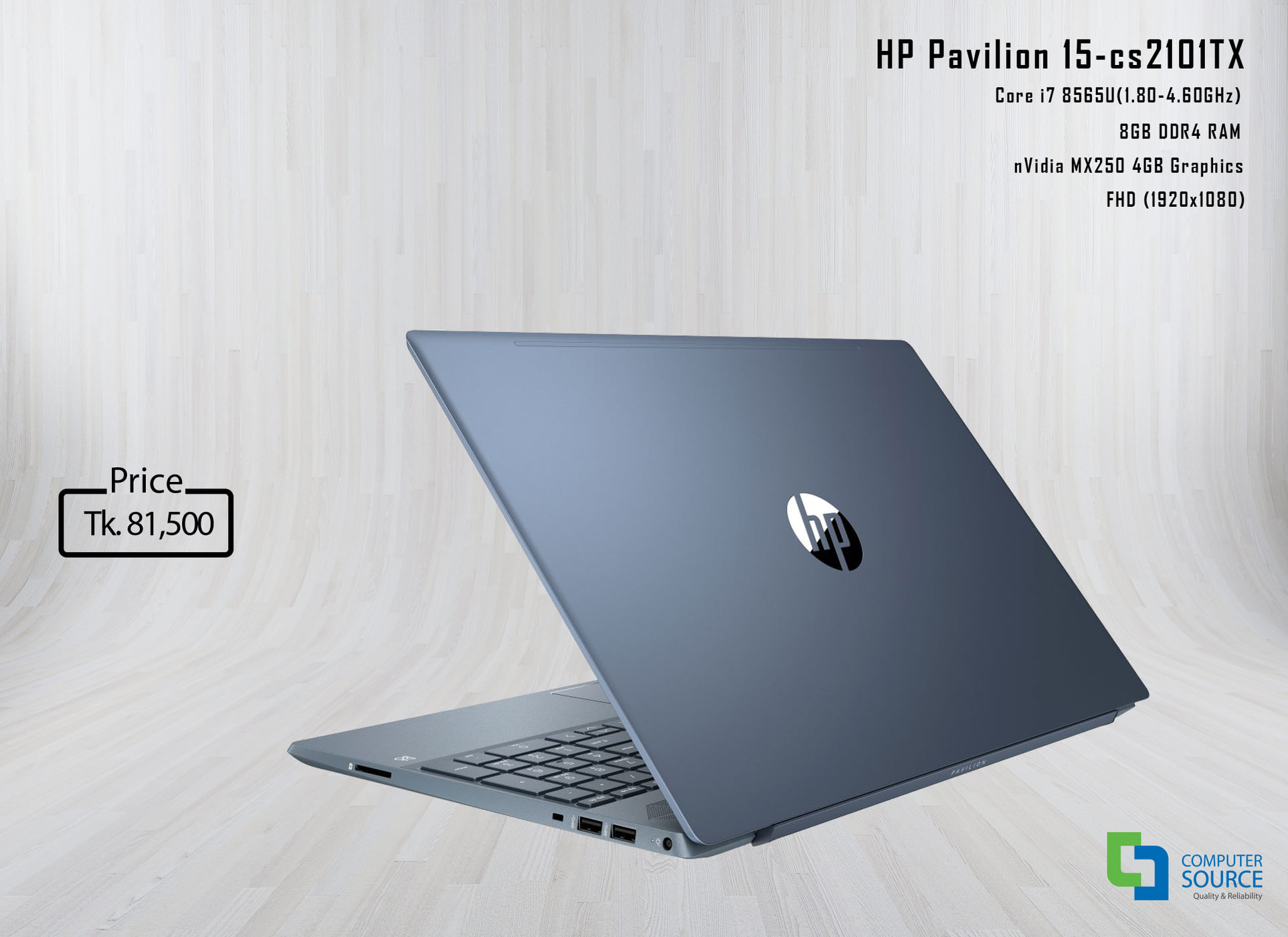 HP Pavilion 15-cs2101TX ✓ 8th Gen Intel Core i7 8565U(1.80-4.60 