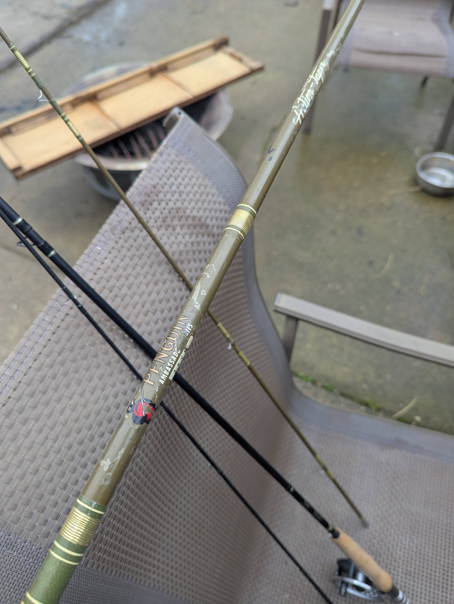 antiquepenguin fishing pole Vintage / Antique Ice / Ice Jigging Stick with Line and Bobber, 41" (c.1920s) Vintage Penguin telescopic fiberglass fishing