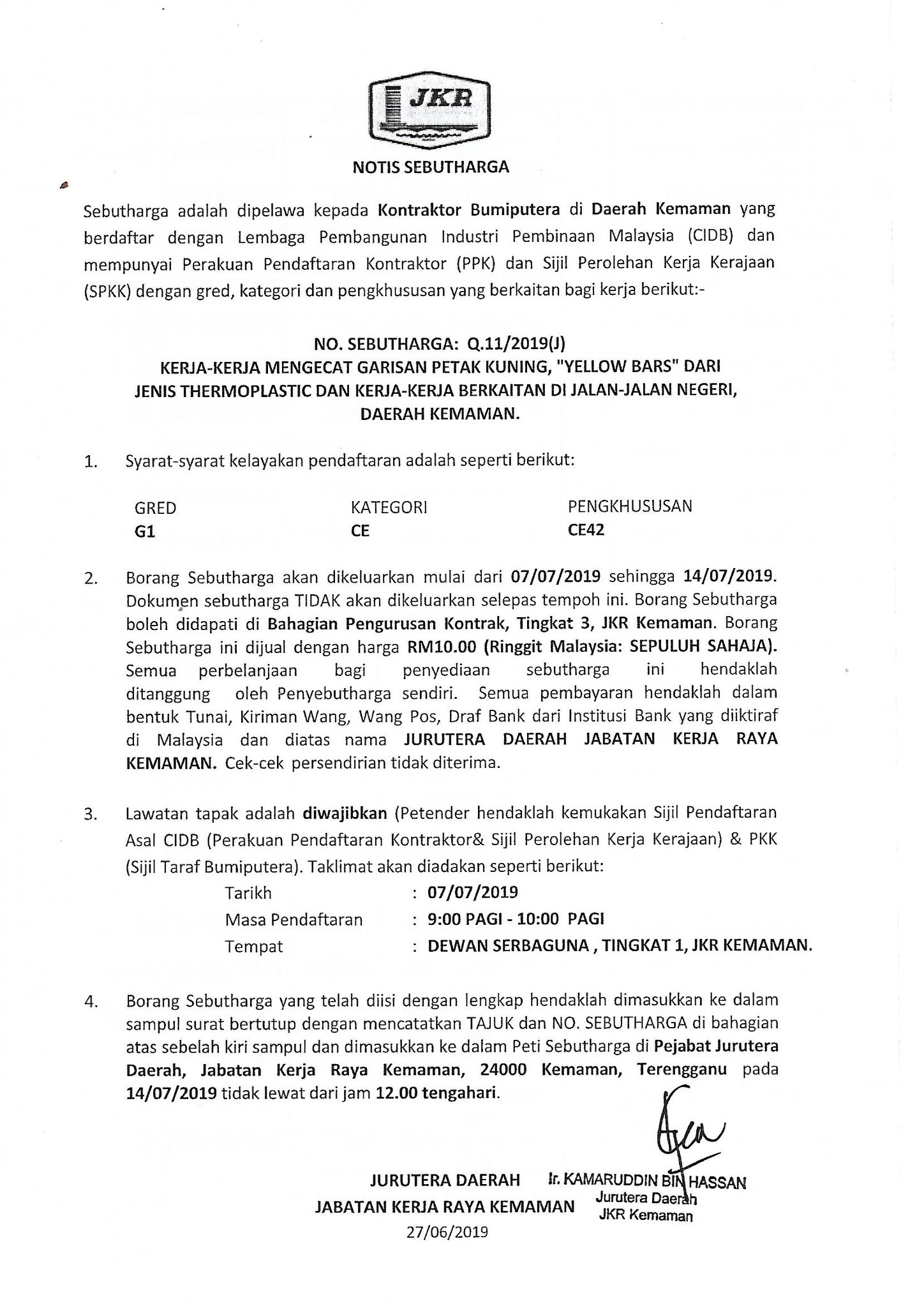Jkr Kemaman Iklan Tender No Sebutharga Q 11 2019 J Facebook