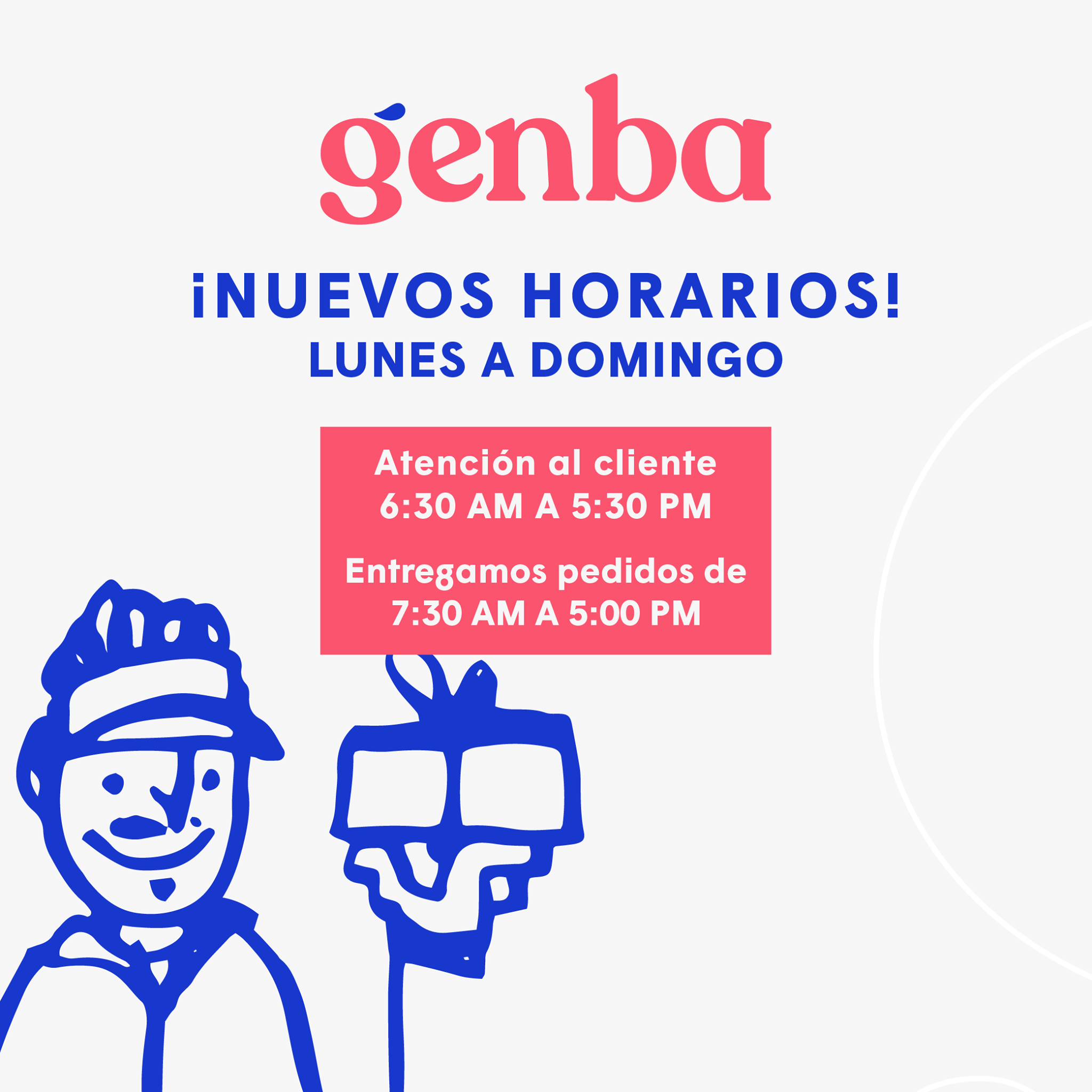 GENBA - ¡Te compartimos nuestros horarios! Recuerda que...