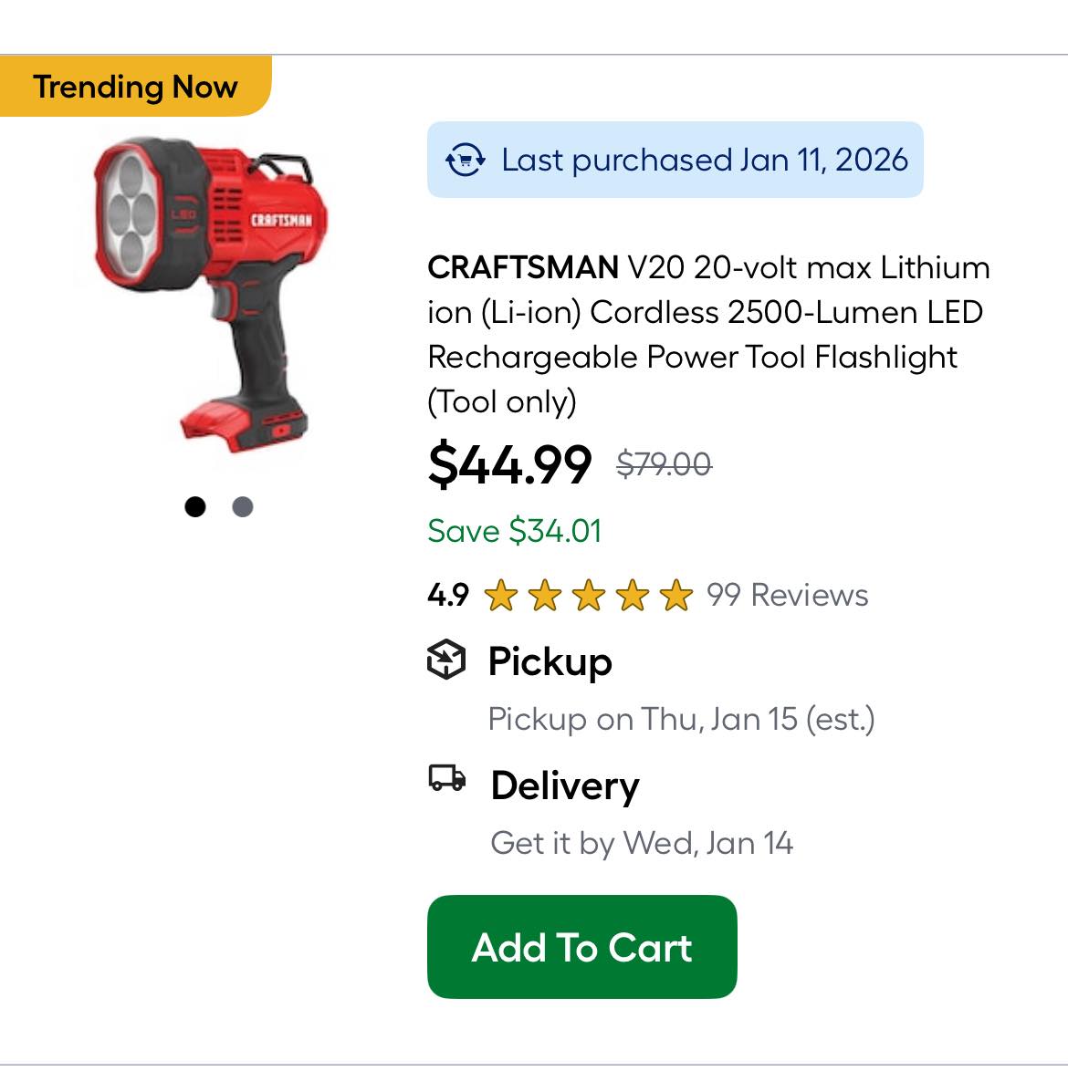 craftsman v20 20-volt max 2500-lumen led rechargeable power tool flashlight Work Light, Cordless Handheld Flashlight, Pivoting Head, 140 Lumens, Battery Not Included (CMCL020B) : Tools & Home Improvement A pivoting head allows you to direct the beam in various directions to efficiently illuminate you work area CRAFTSMAN V20* LED Work Light