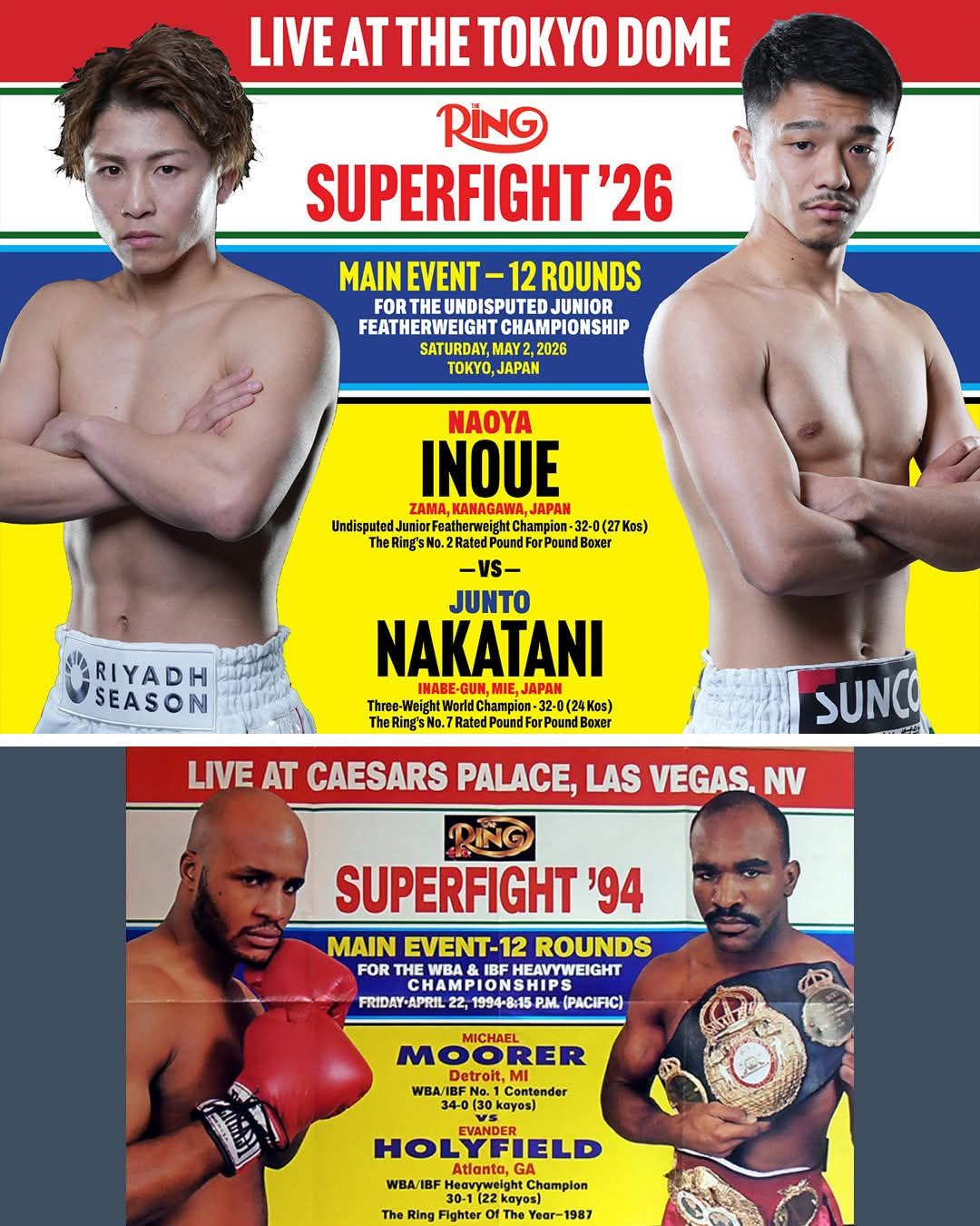 Naoya Inoue vs Junto Nakatani boxing event poster in Ring Magazine