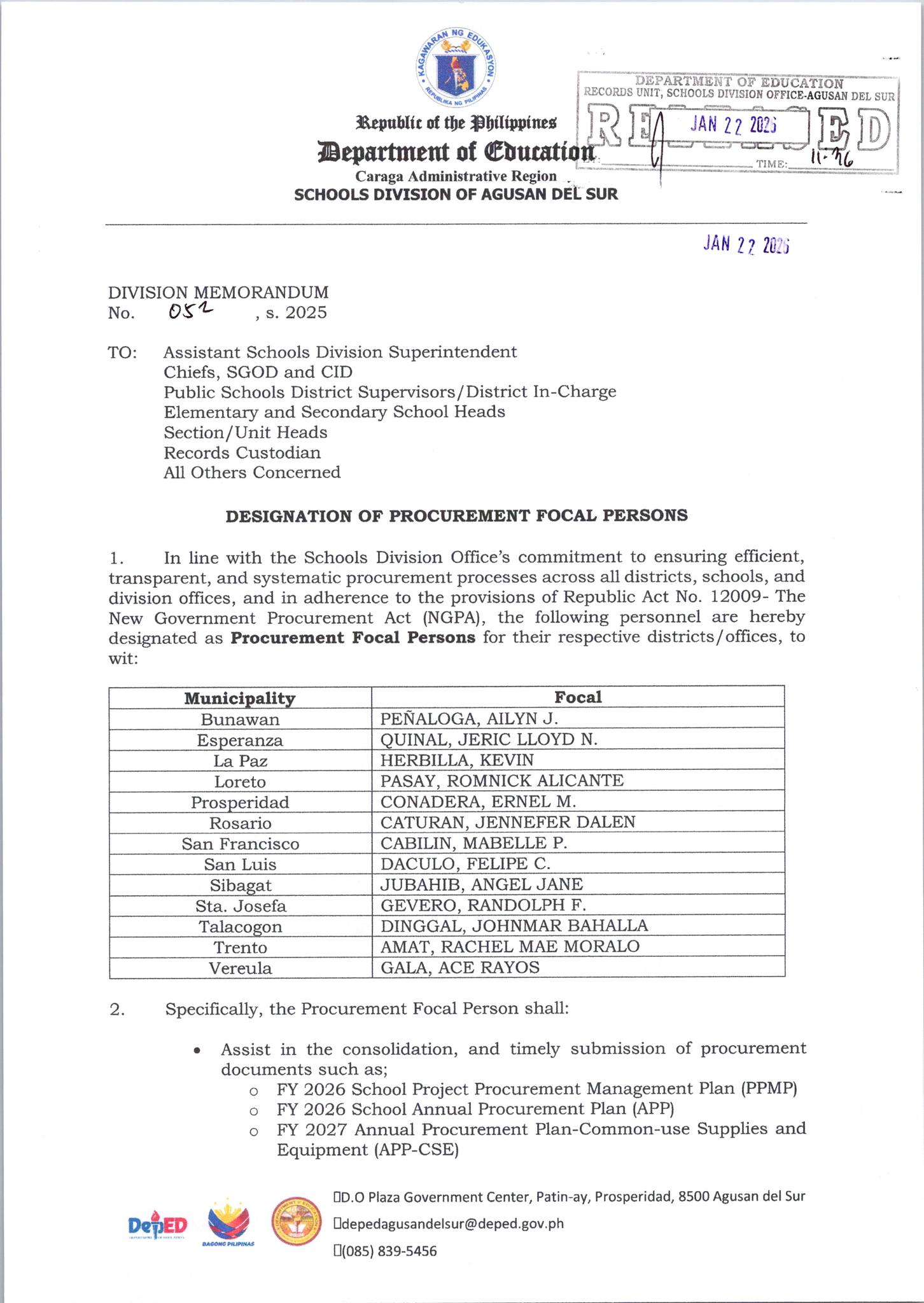 DM NO 052 S 2026 DESIGNATION OF... - Deped Agusandelsur | Facebook