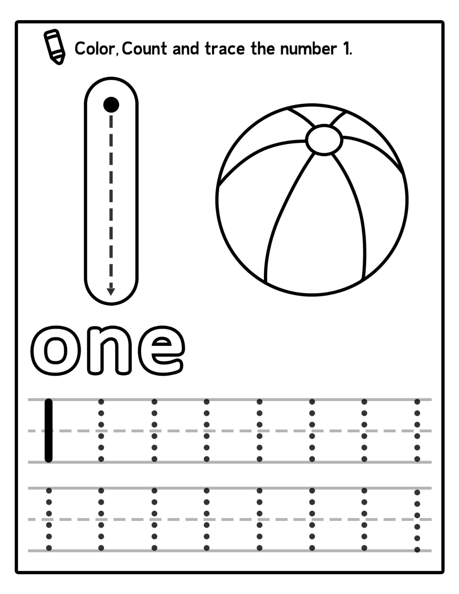 Color Count And Trace... - Worksheets For Kindergarten PDF