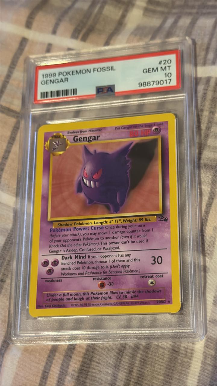 1999 gengar pokemon card PSA 8 Fossil Holo This 1999 Pokemon Gym 2 Japanese Holo Rare card Gengar 1999 Pokemon Gym 2