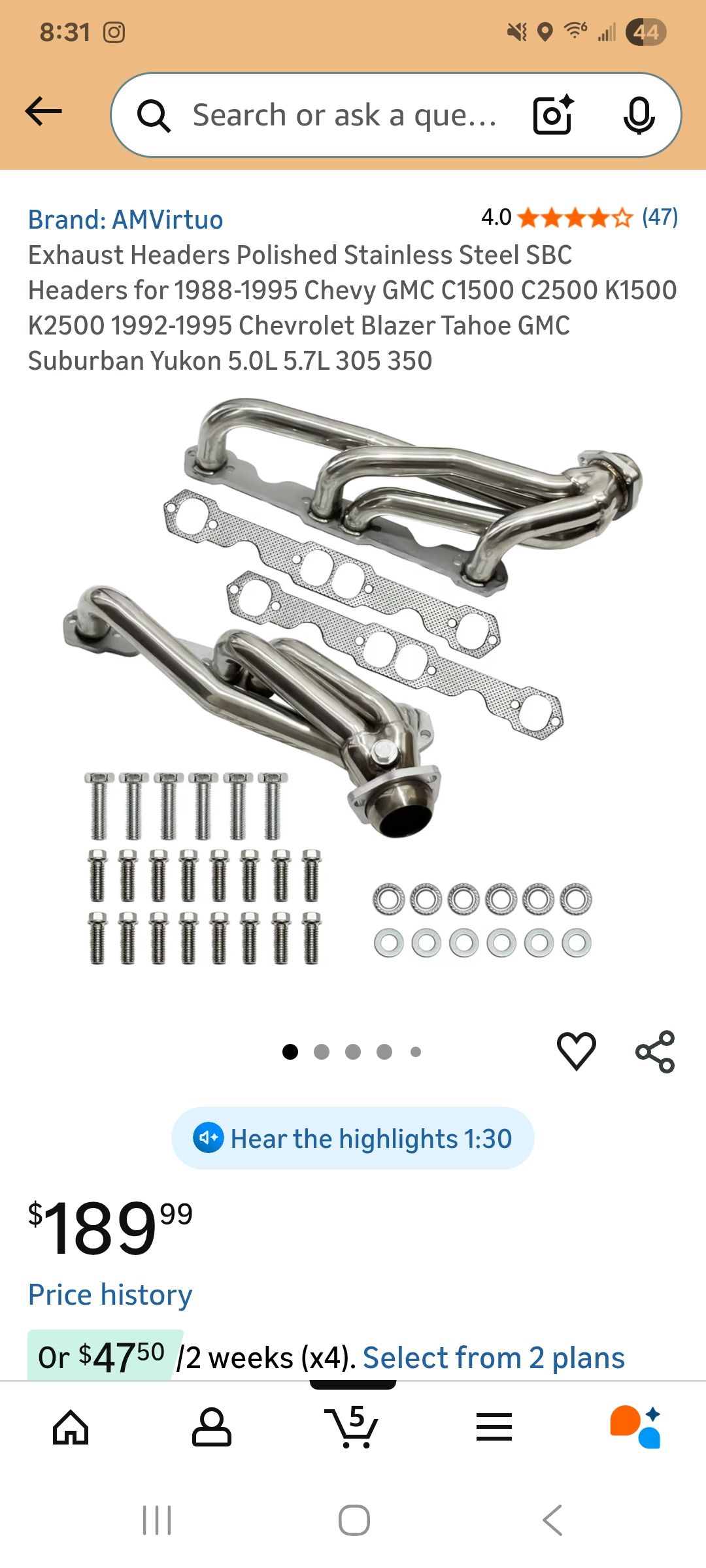 Shorty Headers for Chevy GMC 88-95 C1500 K1500 305 350 5.0L 5.7L V8 Black