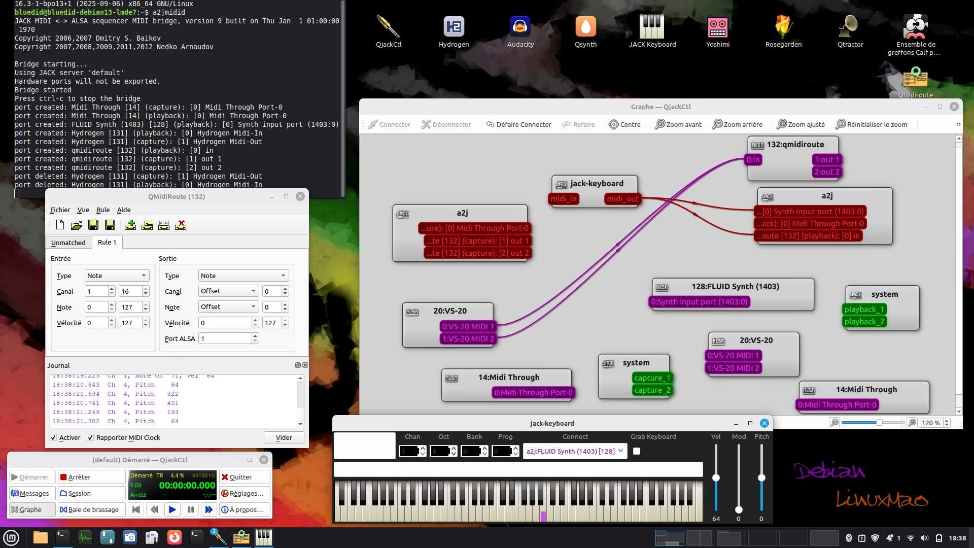 LMDE Linux Mint Debian Edition | Test midi avec QMidiRoute et Jack ...
