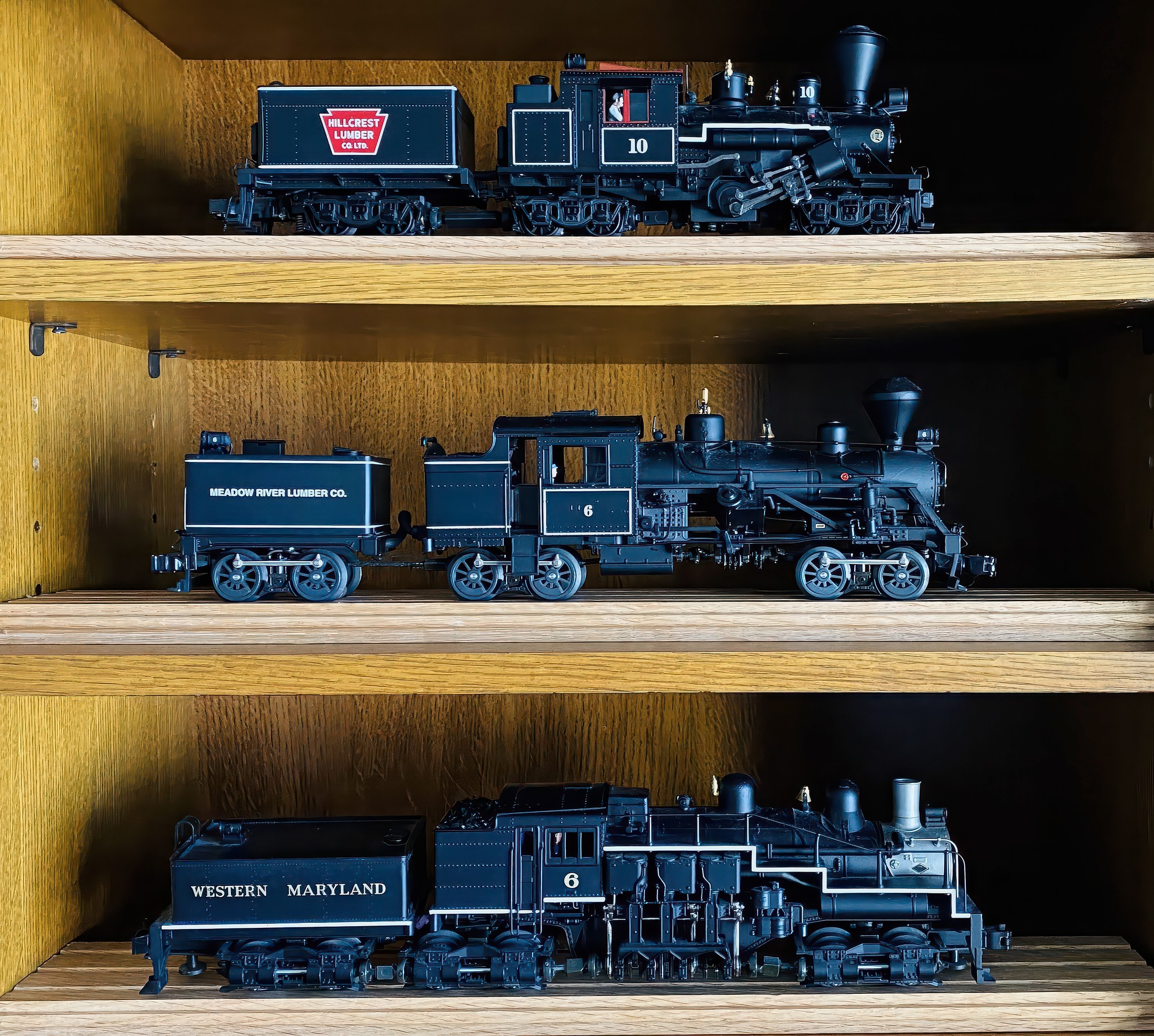 Three geared locomotives on display
