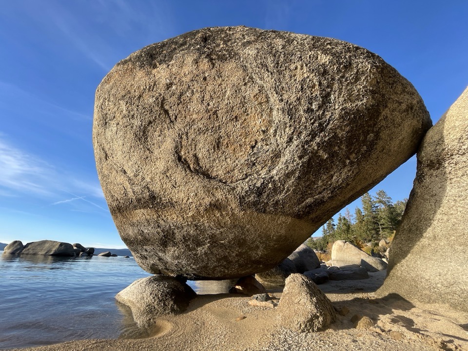 I Love Lake Tahoe | Completely suspended by three rocks for likely ...