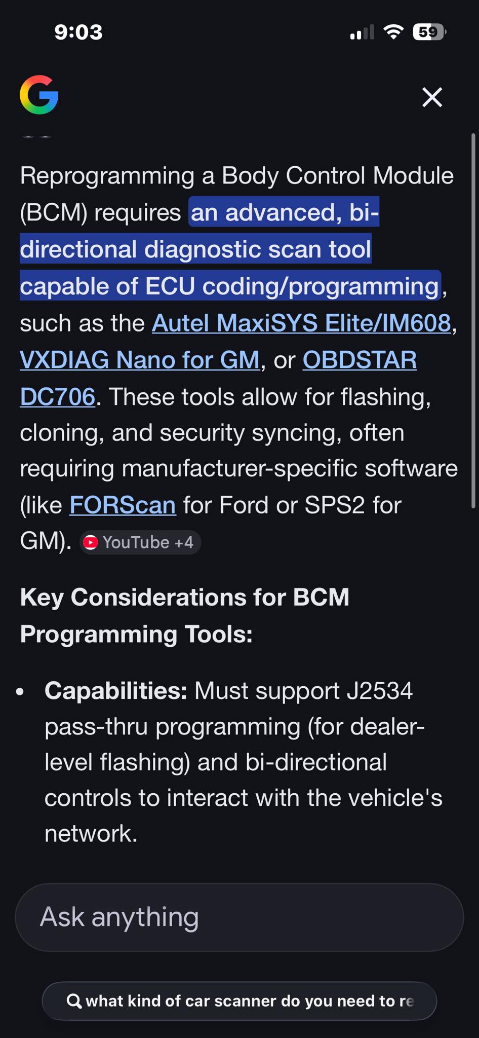 What car scanner can reprogram a used BCM for a 2009 Acura MDX?
