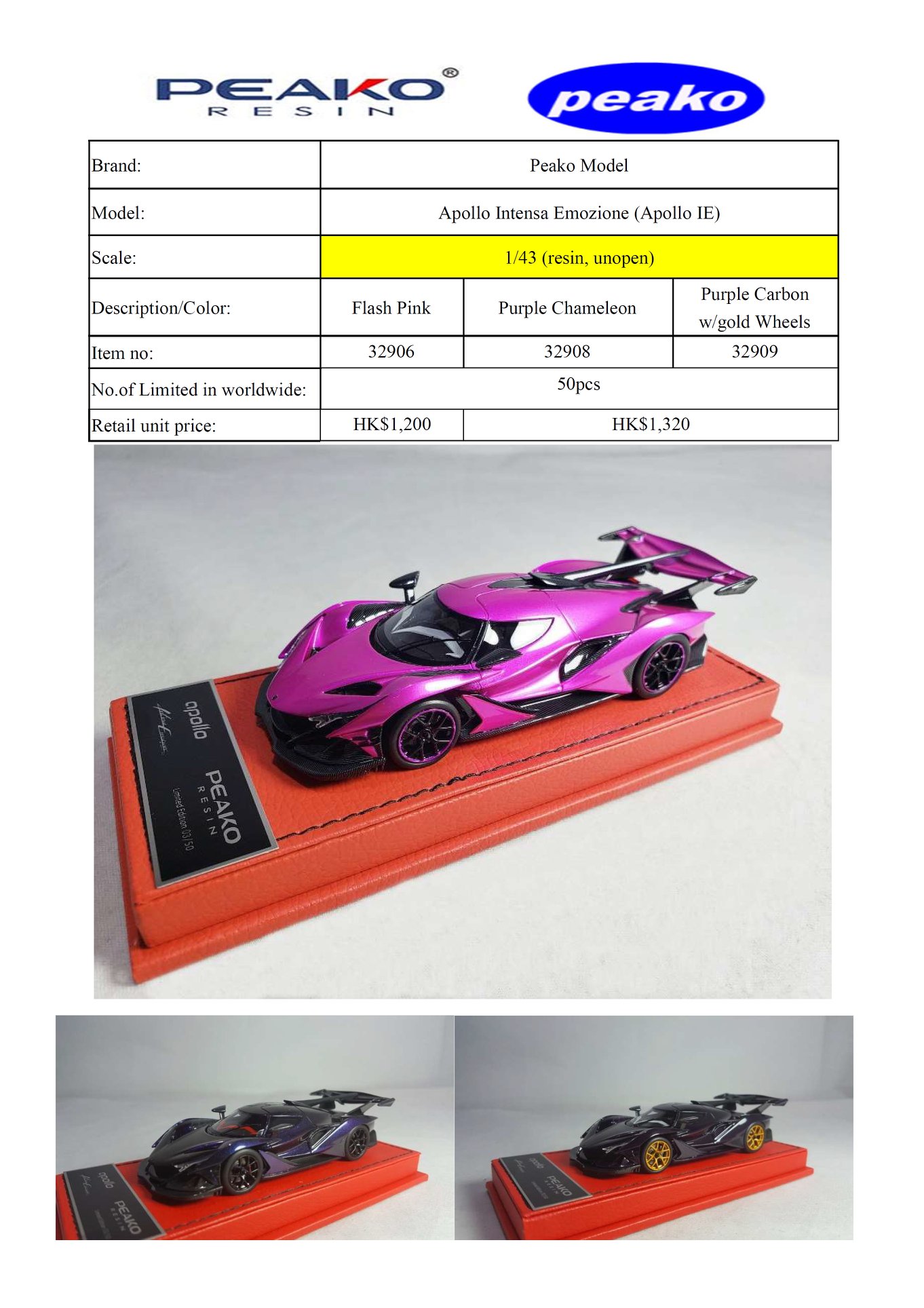 Xe Mô Hình Apollo Ie Luteus Emozione 1:64 Peako64 Limited 1000psc (Tím