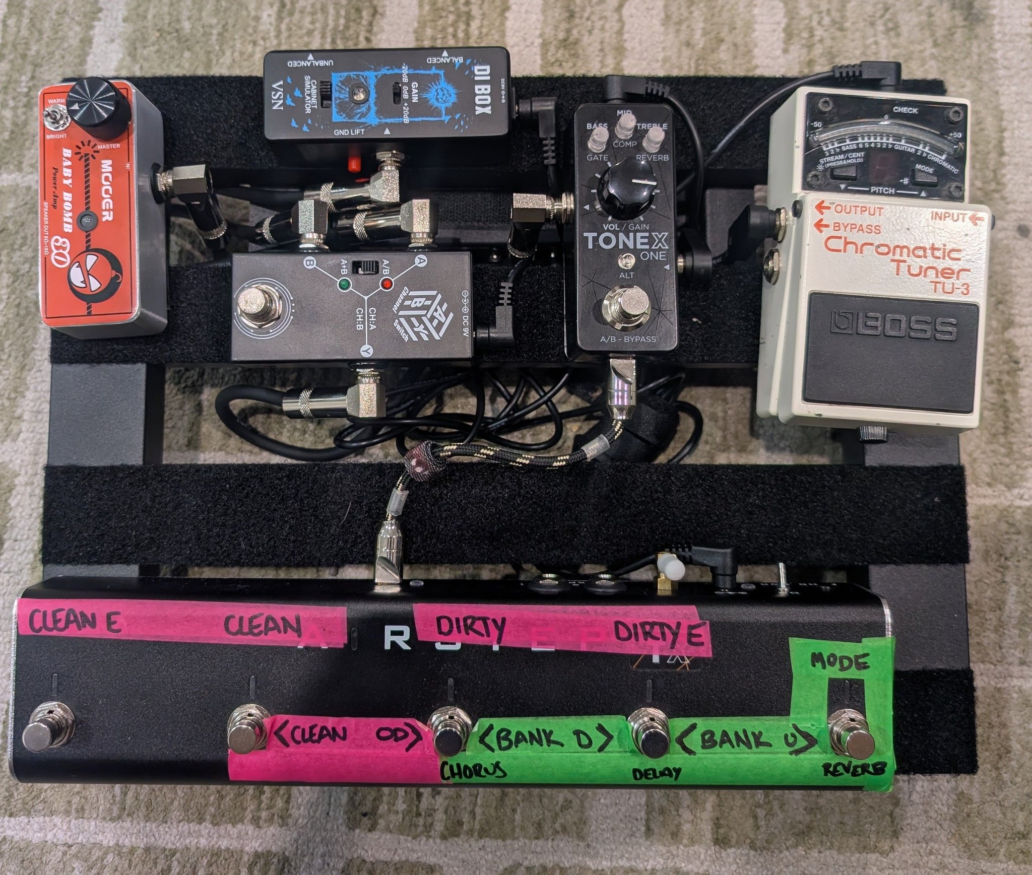 Tonex guitar setup with Mooer Baby Bomb power amp