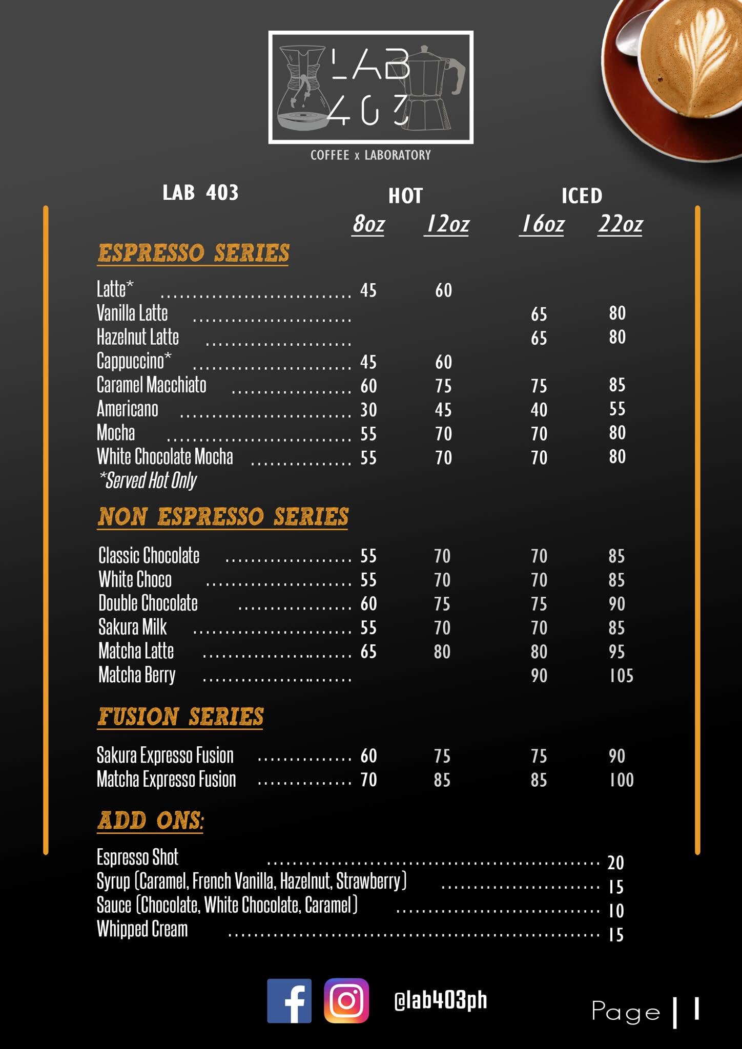 LAB 403 - Here is our updated menu as of 28Jan2022!! 😁