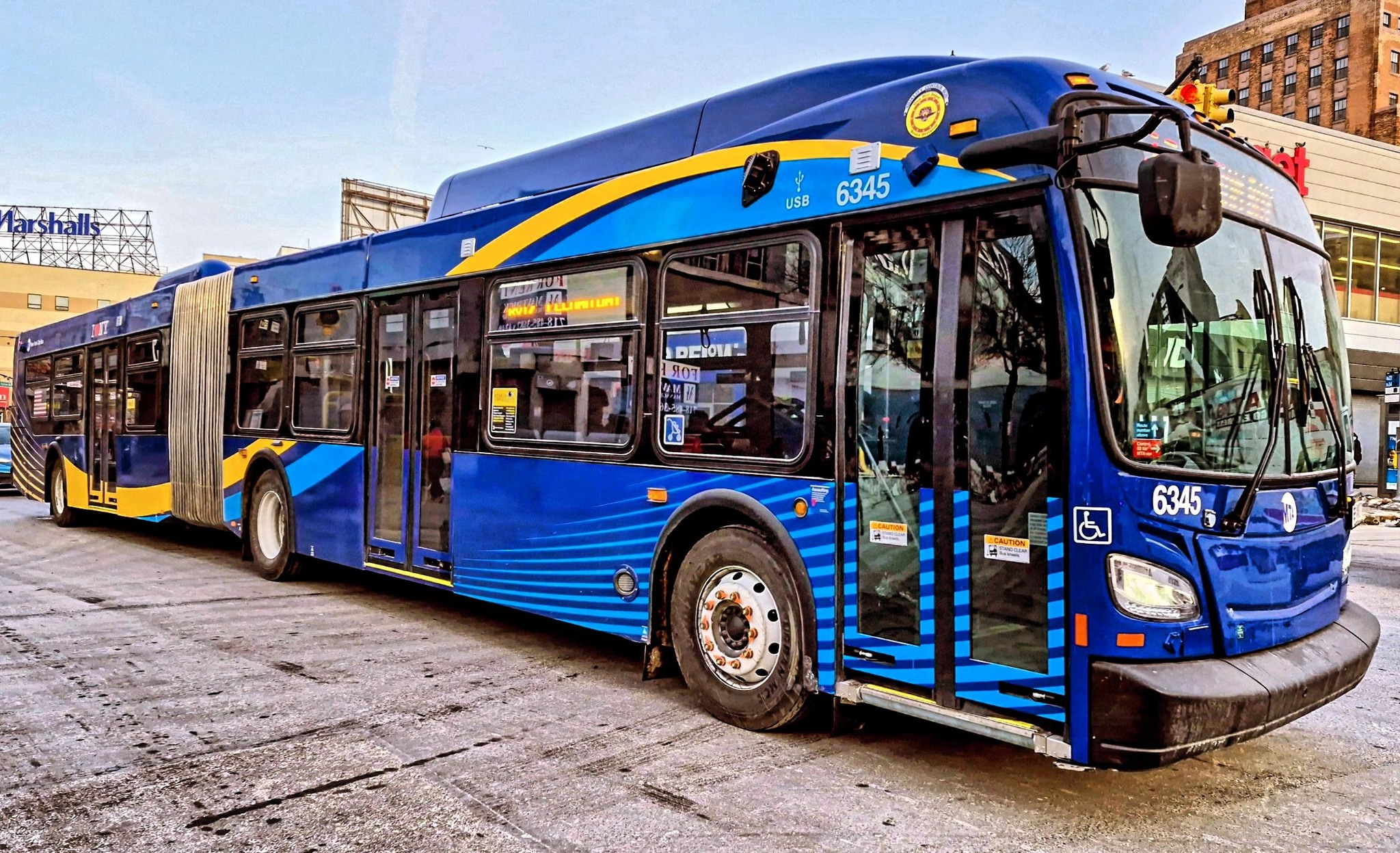 New York City bus on display near Pelham Bay Park station
