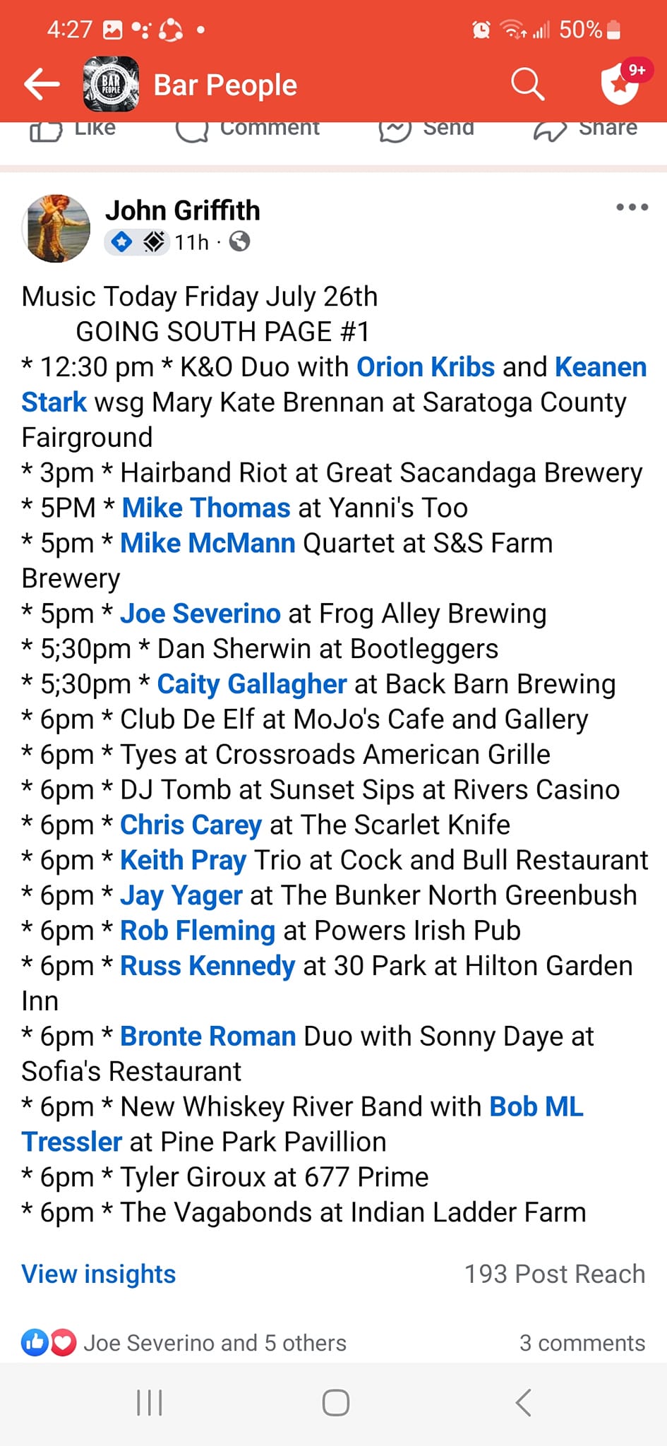 Live music anywhere tonight? July 26th