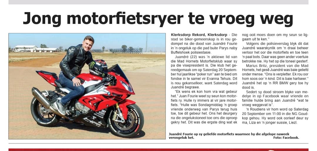 BIKER INFO GROUP | Klerksdorp groet vir Juandre😪 | Facebook