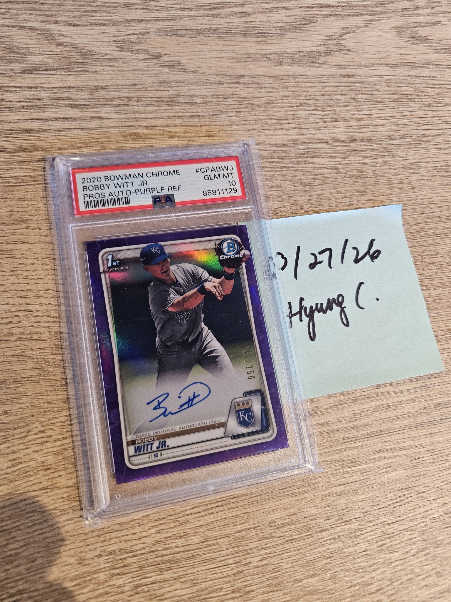 FS/NFT: 2022 Bowman 1st Chrome Bobby Witt Jr. Purple Ref. /250 PSA 