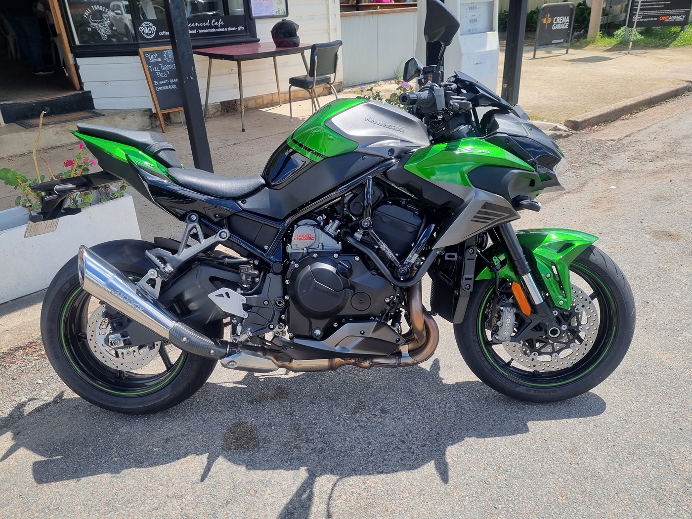 My modified 2025 Kawasaki Z H2 with Van Demon slip-on muffler and