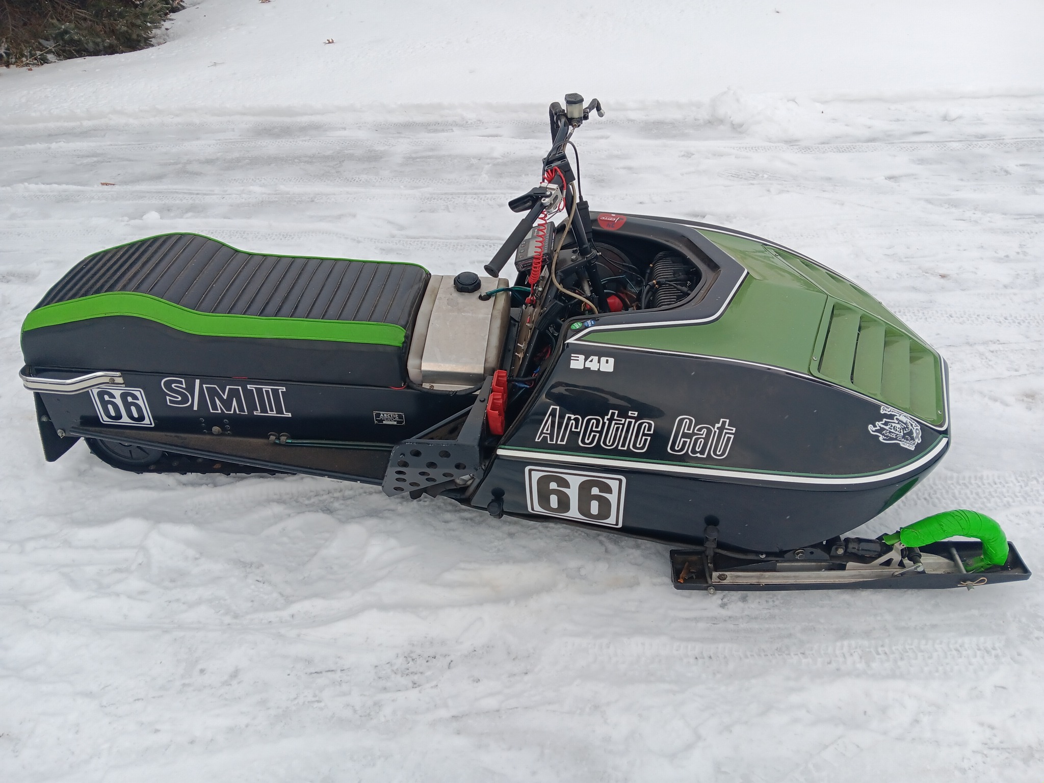 Vintage Arctic Cat snowmobile with 340 free air Kawasaki Super Mod 