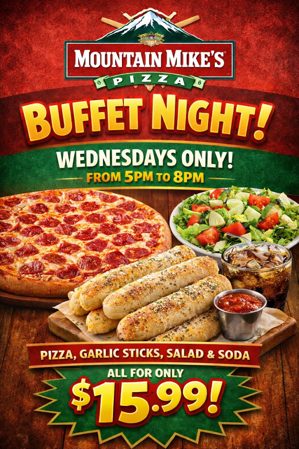 🍕 Buffet Night at Mountain Mike's Pizza – Suisun City! 🍕