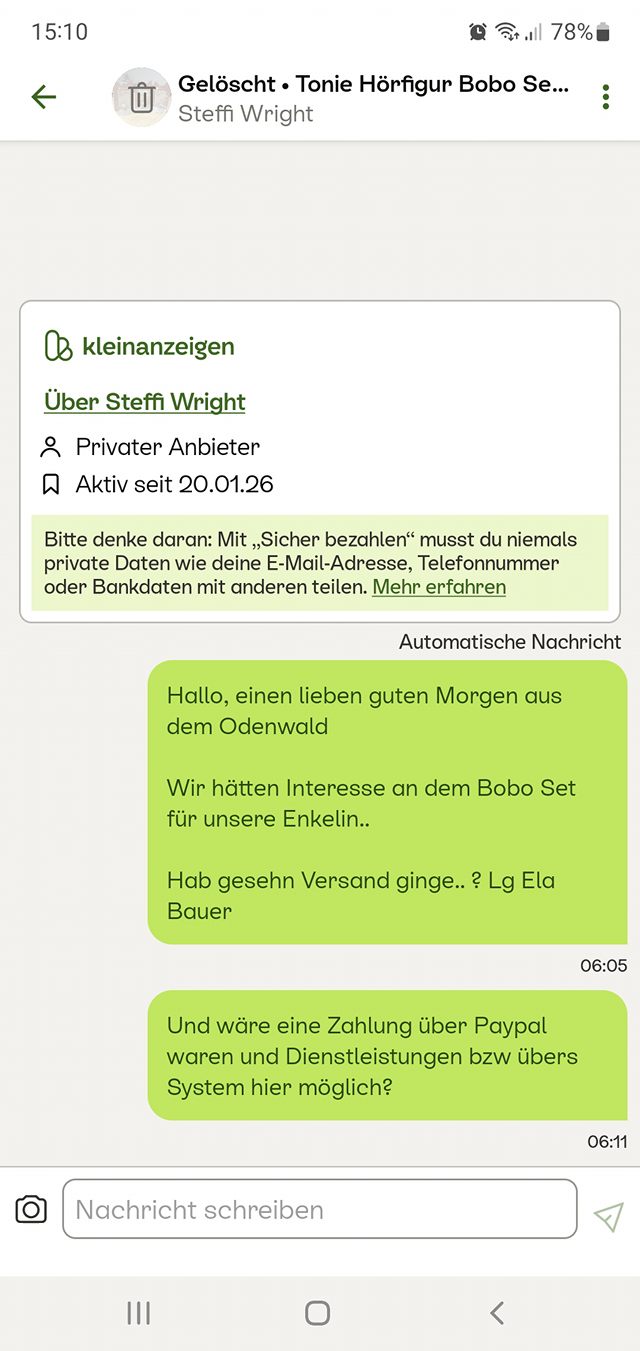 Ebay Kleinanzeigen Nachricht Geloscht