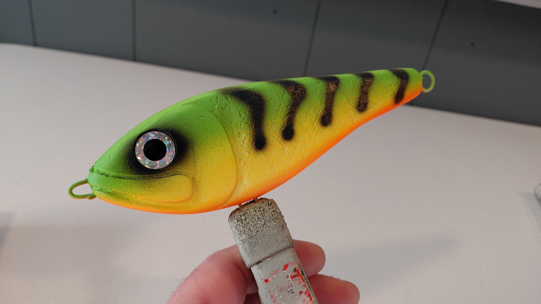 firetiger pattern on fishing lures TUNGSTEN FEATHER JIG Wicked Colors cure to a strong film with air Lure Painting Fire Tiger Pattern