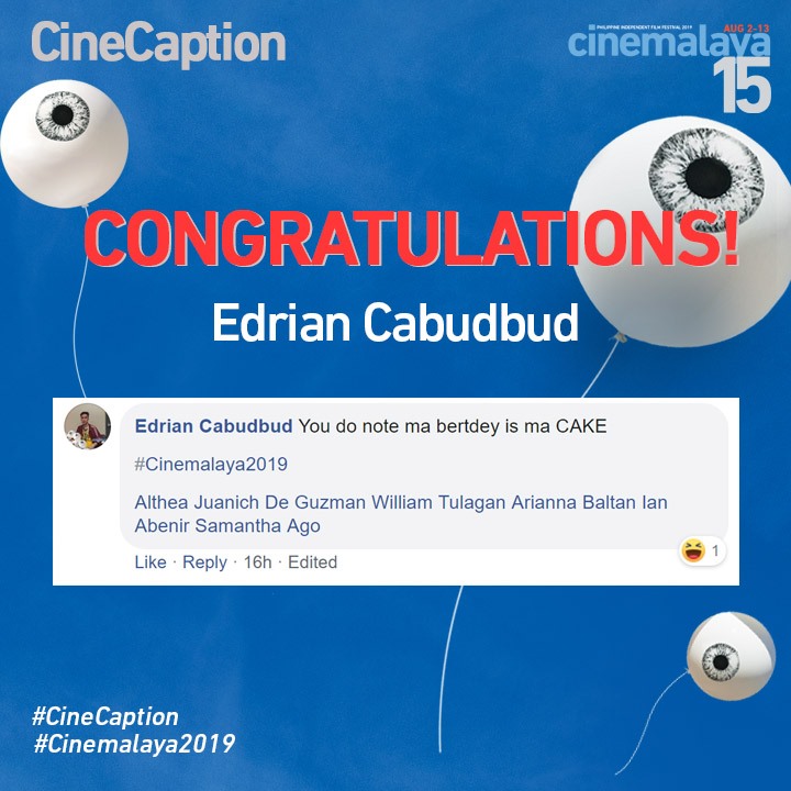 Cinemalaya - Congratulations to Edrian Cabudbud, our last... | Facebook