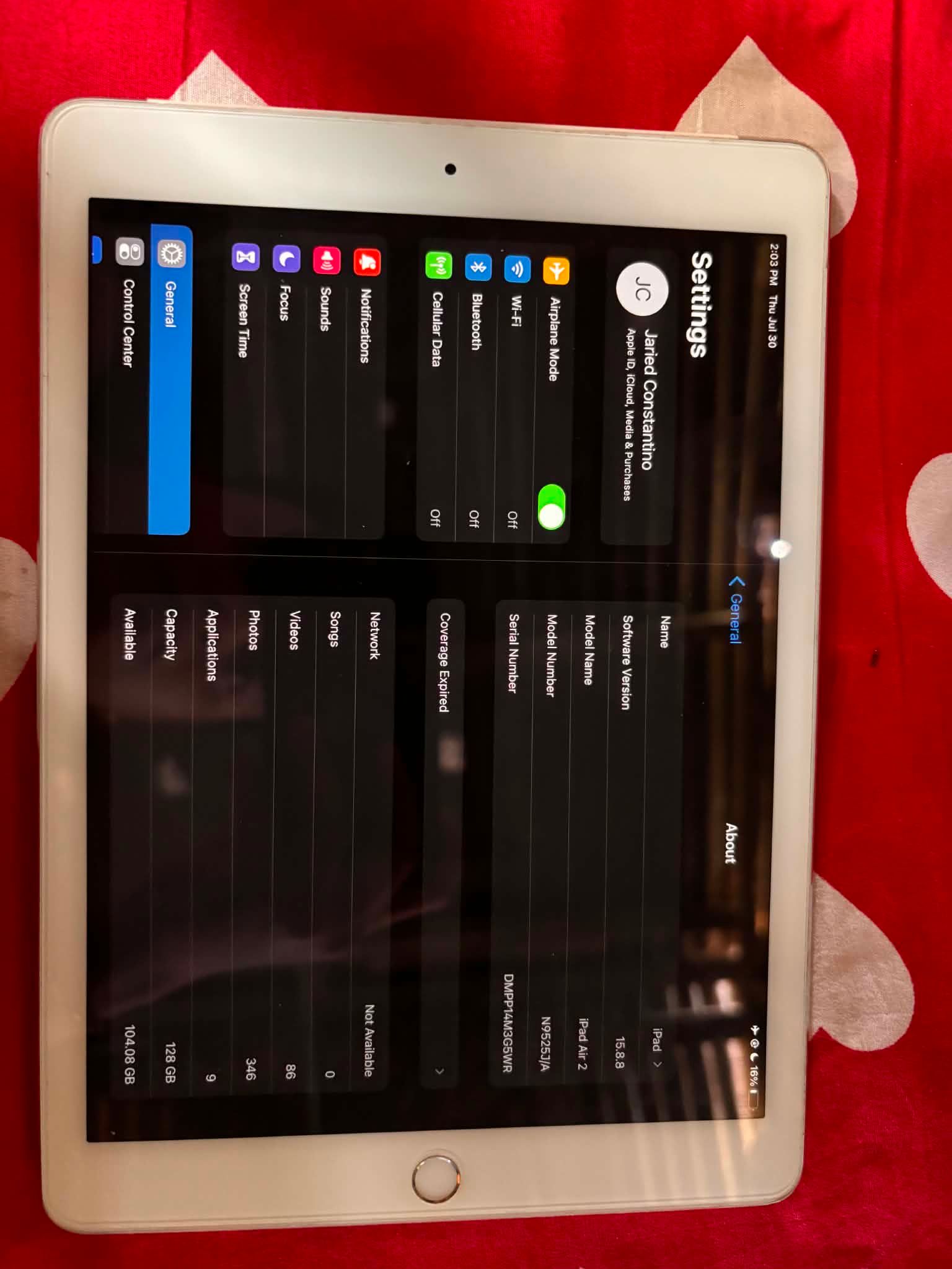 IPAD AIR 2 128GB 6K SAFE TO RESET NO ISSUE WIFI/SIM USE