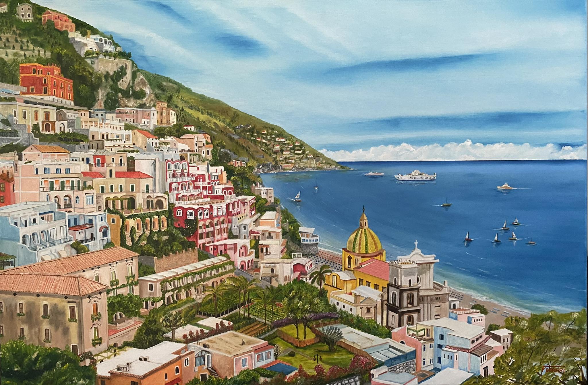 A splendid Positano by maestro Antonio Iovine Technique oil on