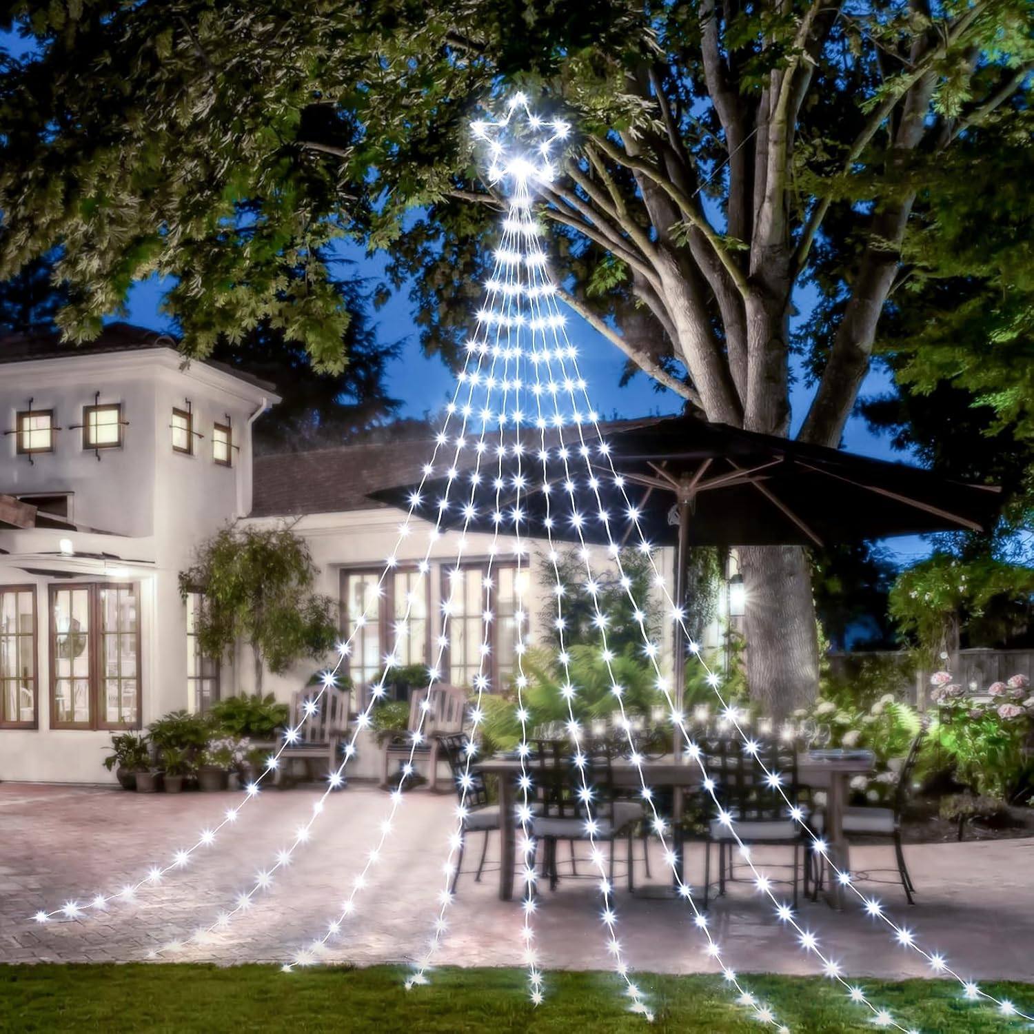 Automationpro 350 LED Waterfall String Lights - Christmas Tree Topper Star, 3.5m, IP55
