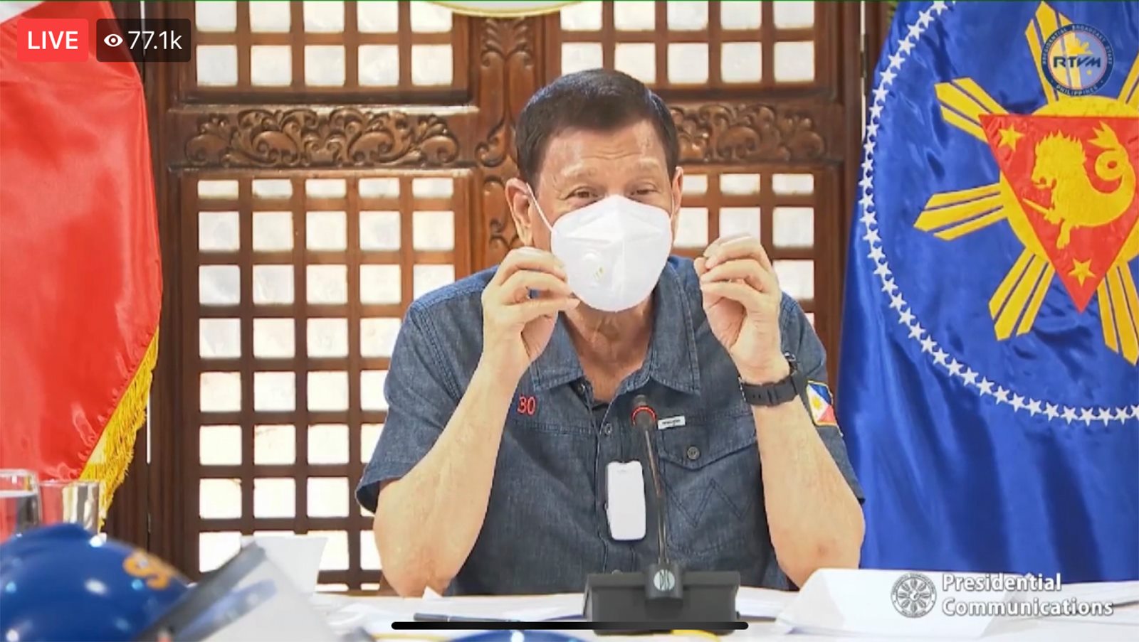 VISOR - President Rodrigo Duterte wears a face mask during his ongoing ...