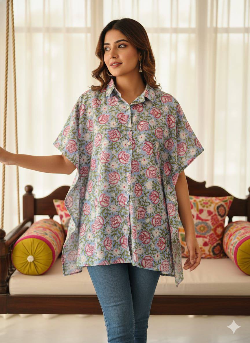 Wpp8906063574 *COTTON KAFTAN SHIRT* Ajrakh and bagru print Length