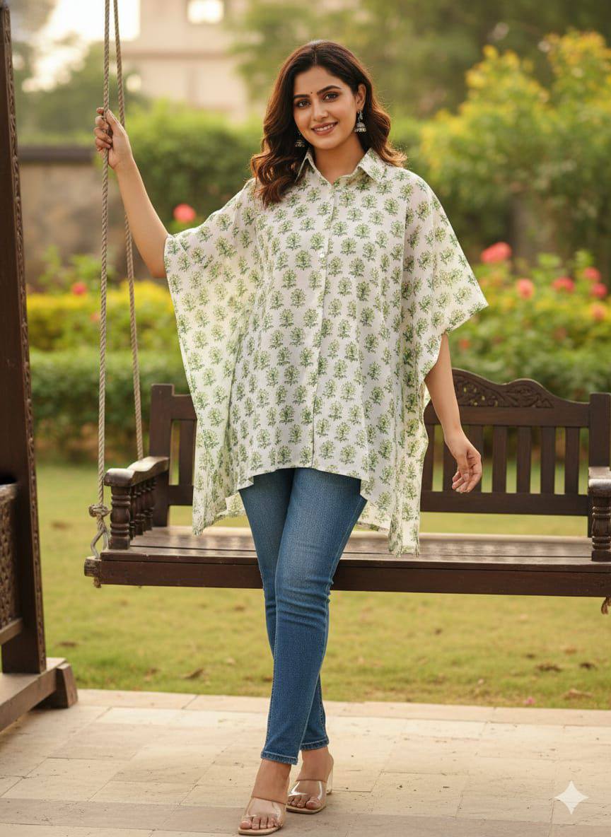 Wpp8906063574 *COTTON KAFTAN SHIRT* Ajrakh and bagru print Length