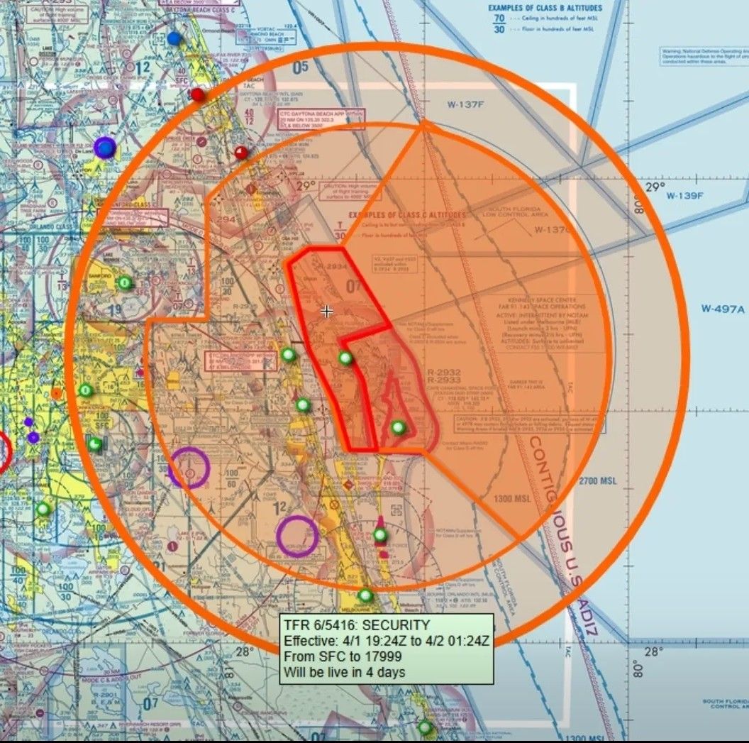National security no-fly zone for rocket launch | Cape Canaveral, FL
