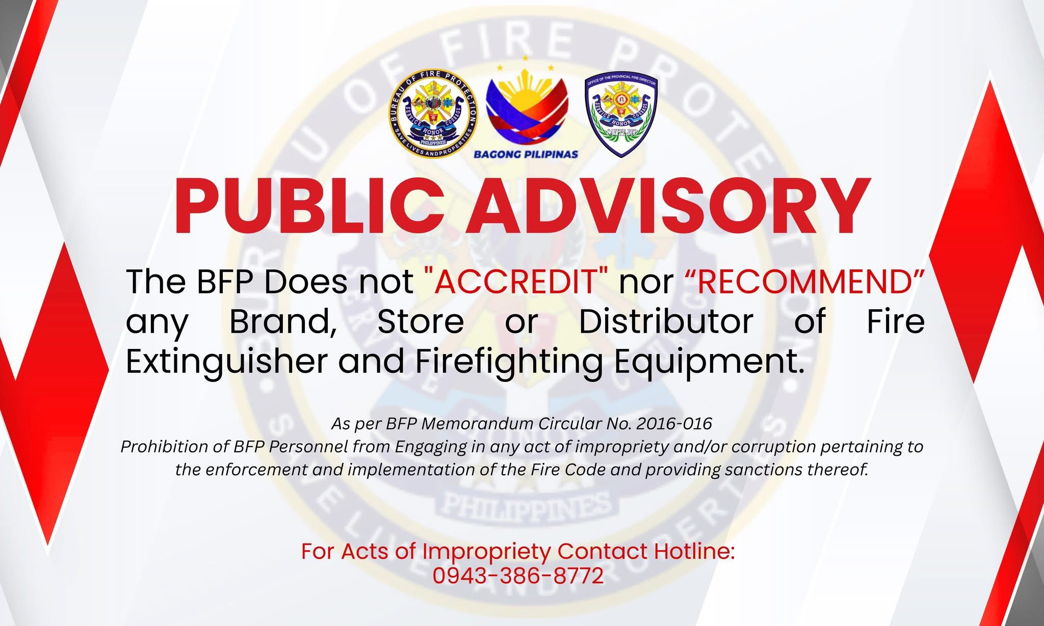 PUBLIC ADVISORY: The BFP does not... - Bfp Bacoor Bravest | Facebook